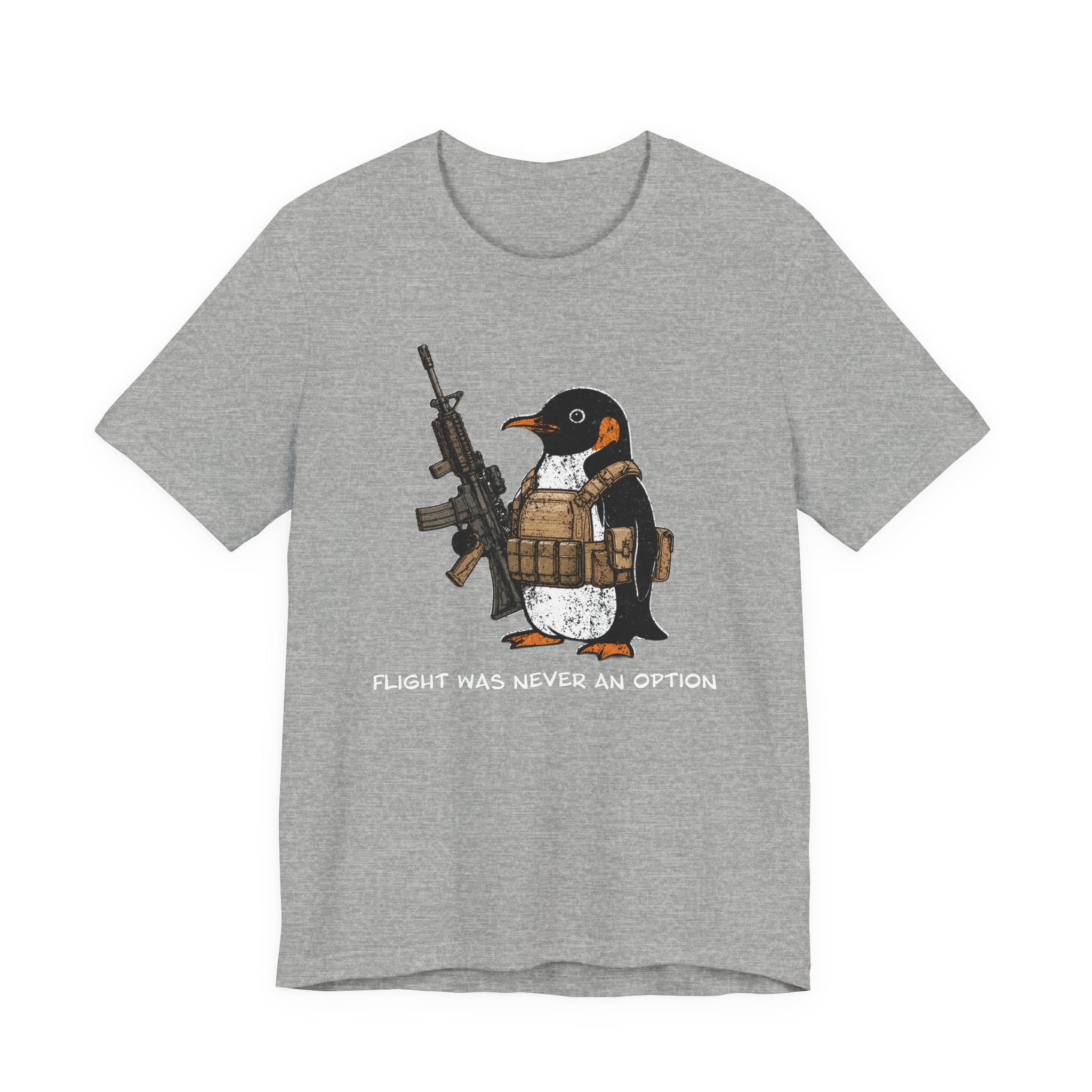 Penguin Tactical Tee — "Flight Was Never An Option" Military Humor T-Shirt