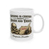 Ceramic Mug — Vintage Skull & Coins Quote Mug ("Nothing Is Certain Except Death & Taxes")
