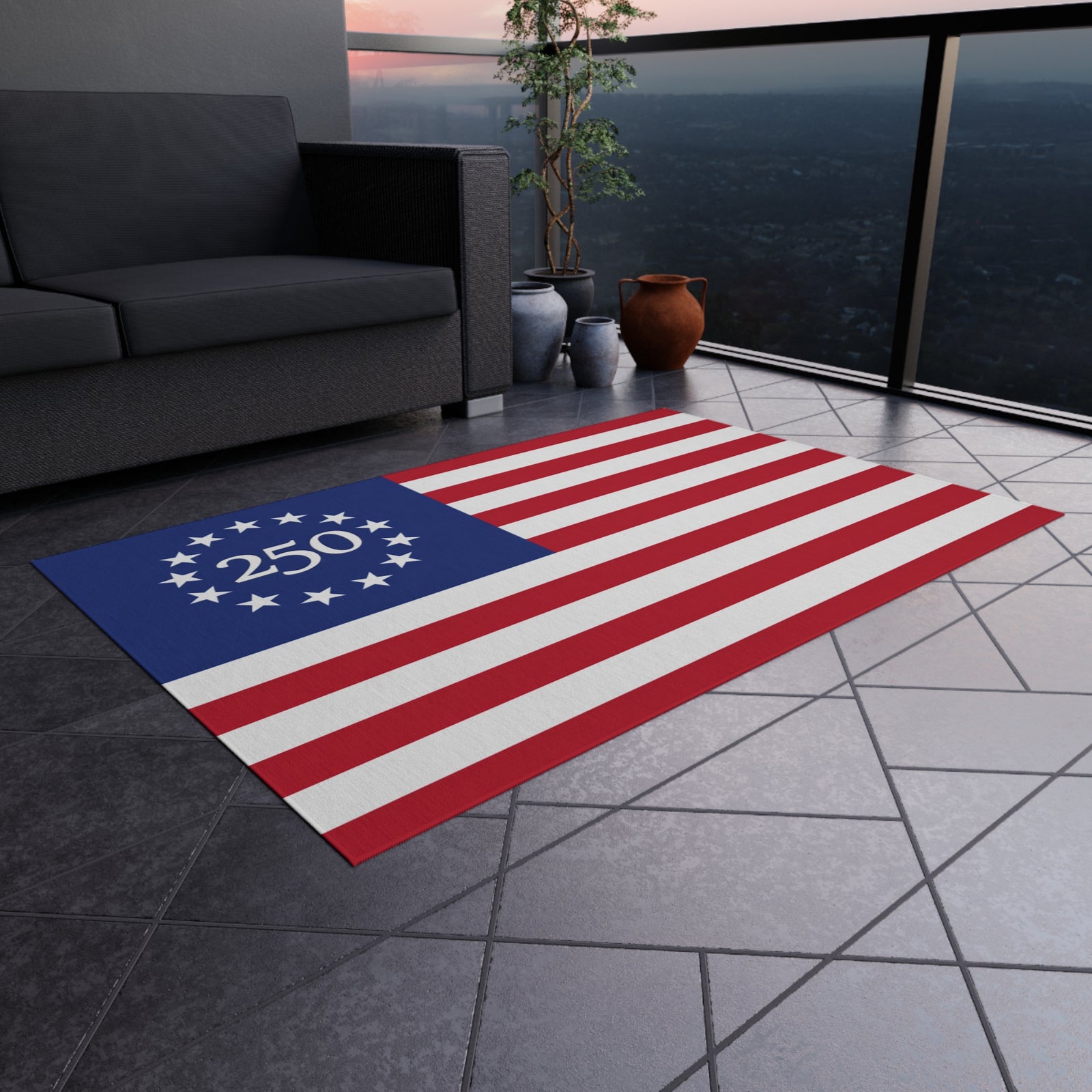 Walton & Johnson: 250th Betsy Ross Flag Outdoor Rug – Patriotic 13-Star Anniversary Doormat