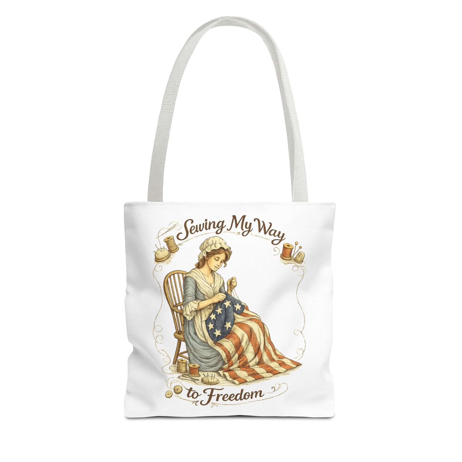 Sewing My Way to Freedom Tote Bag — Patriotic Quilter Gift