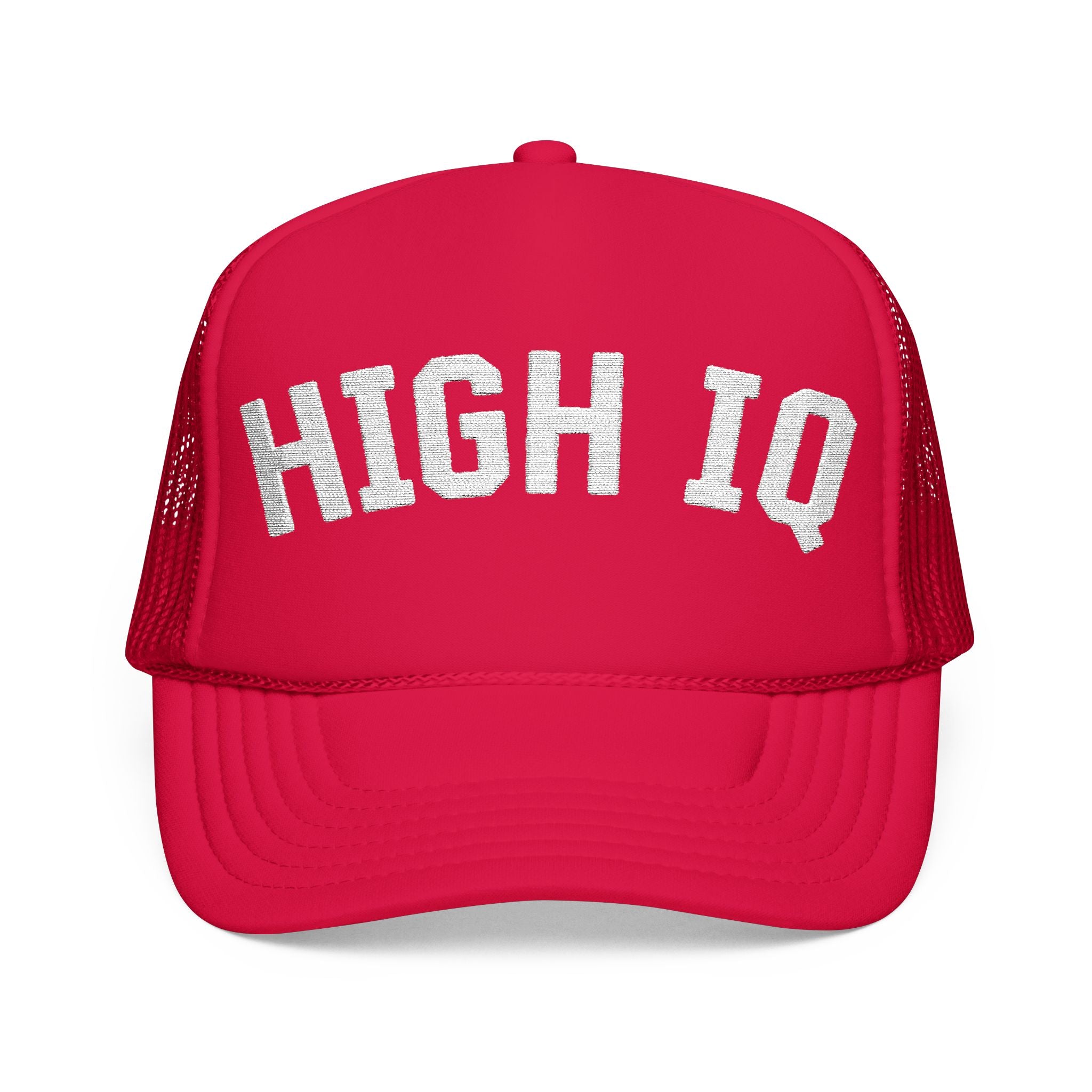 High IQ Foam Trucker Hat — Vintage Lettering Mesh Cap