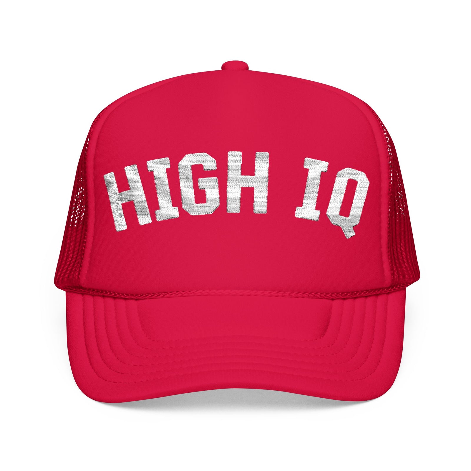 High IQ Foam Trucker Hat — Vintage Lettering Mesh Cap