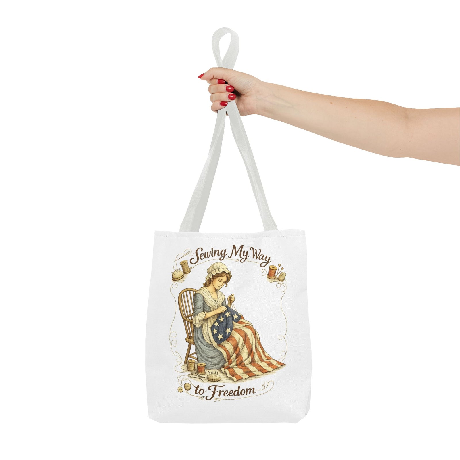 Sewing My Way to Freedom Tote Bag — Patriotic Quilter Gift