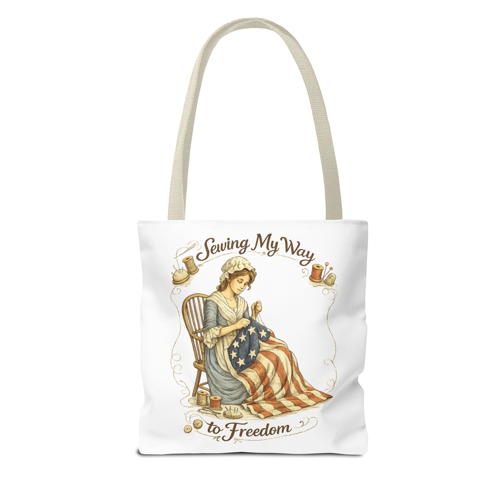 Sewing My Way to Freedom Tote Bag — Patriotic Quilter Gift