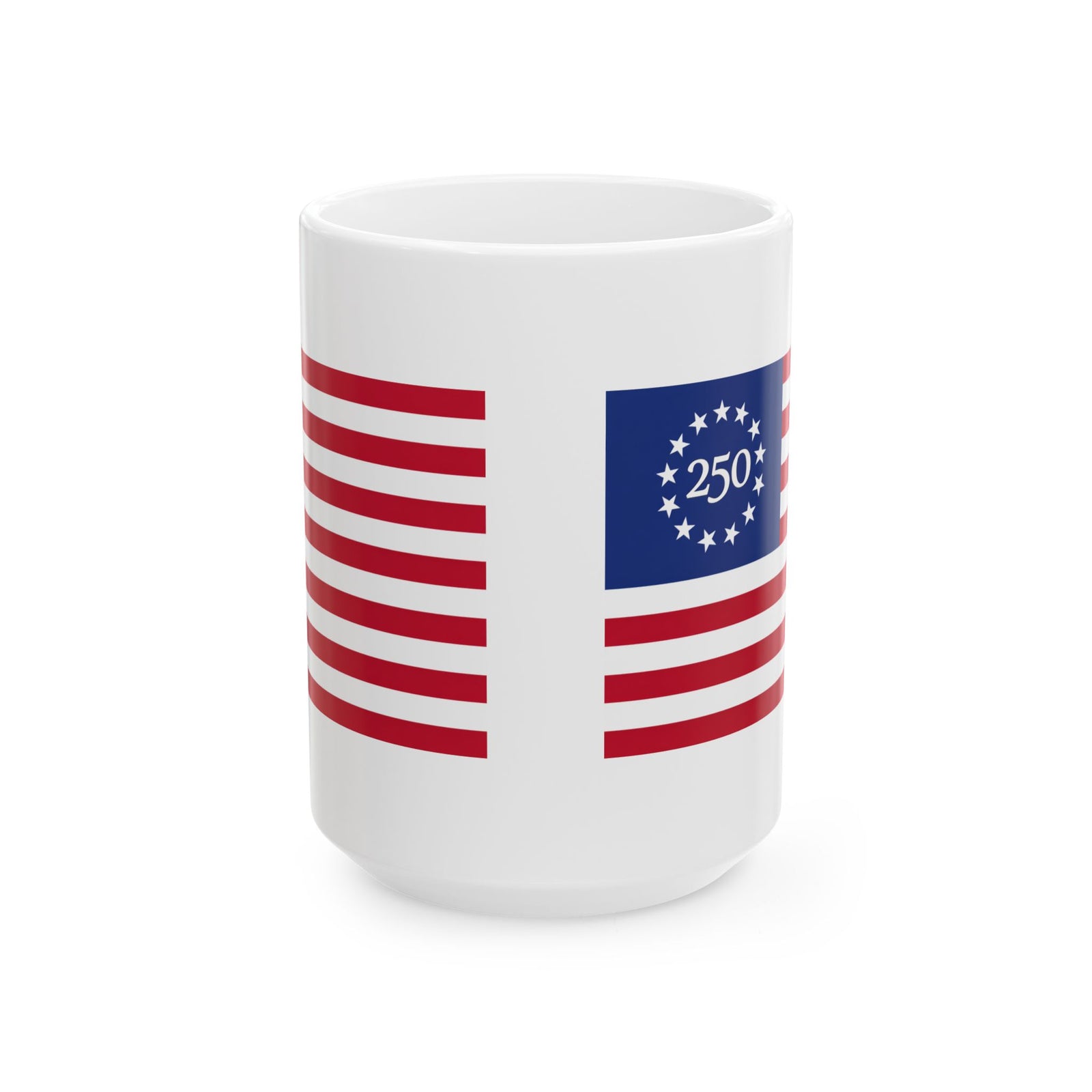 Walton & Johnson: Betsy Ross 250th Anniversary Ceramic Mug – Patriotic American Flag Coffee Cup (11oz/15oz)