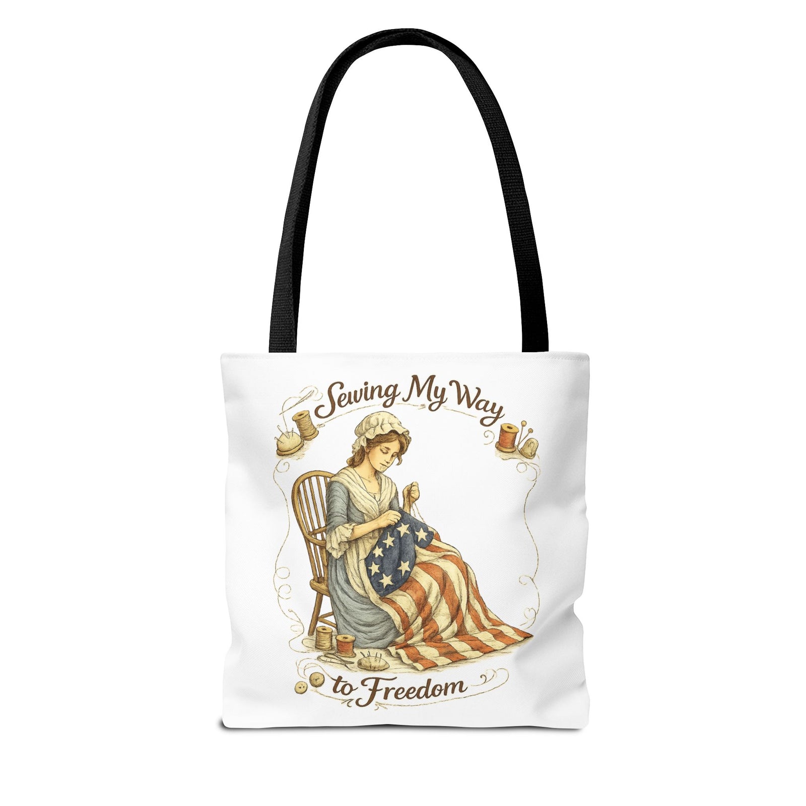 Sewing My Way to Freedom Tote Bag — Patriotic Quilter Gift