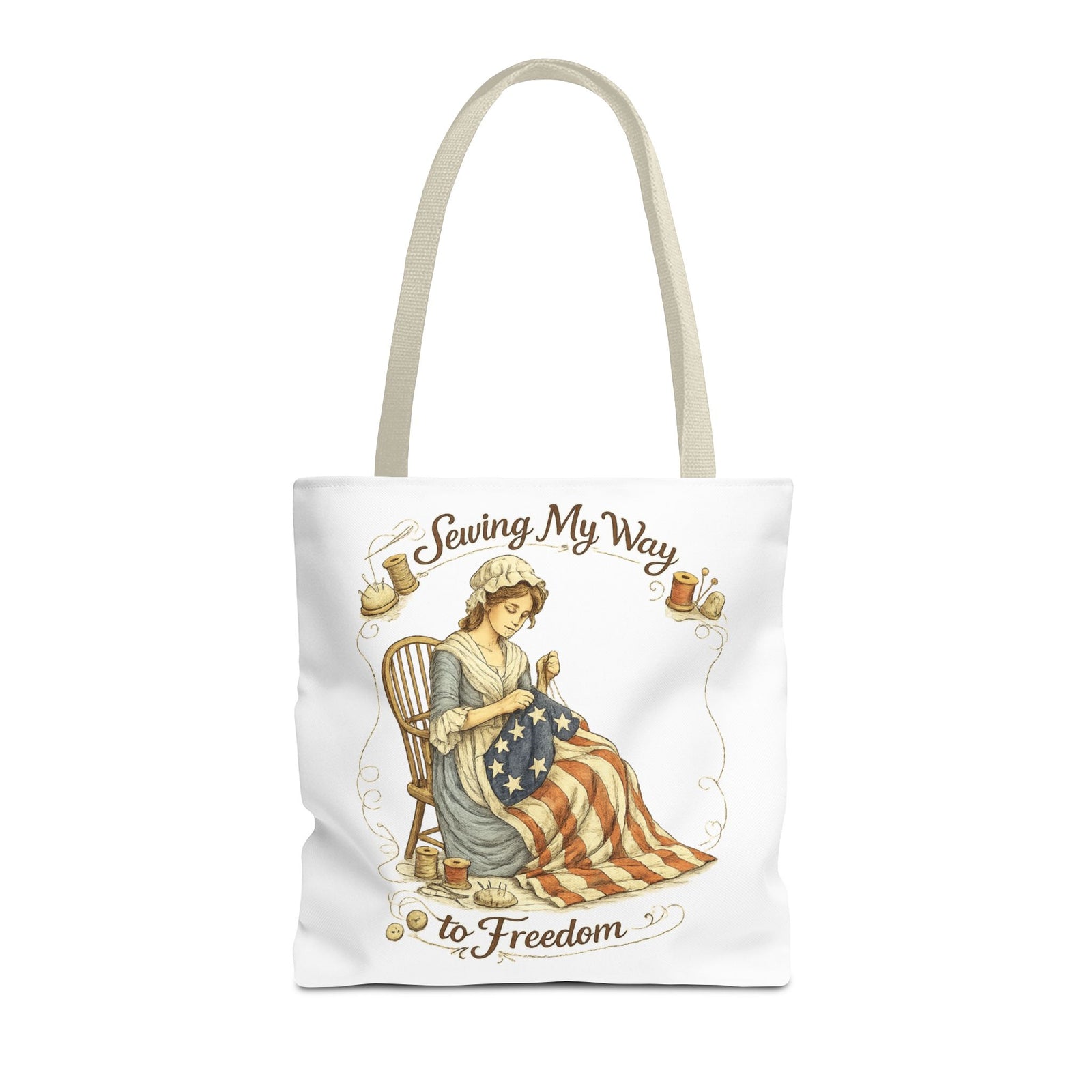 Sewing My Way to Freedom Tote Bag — Patriotic Quilter Gift