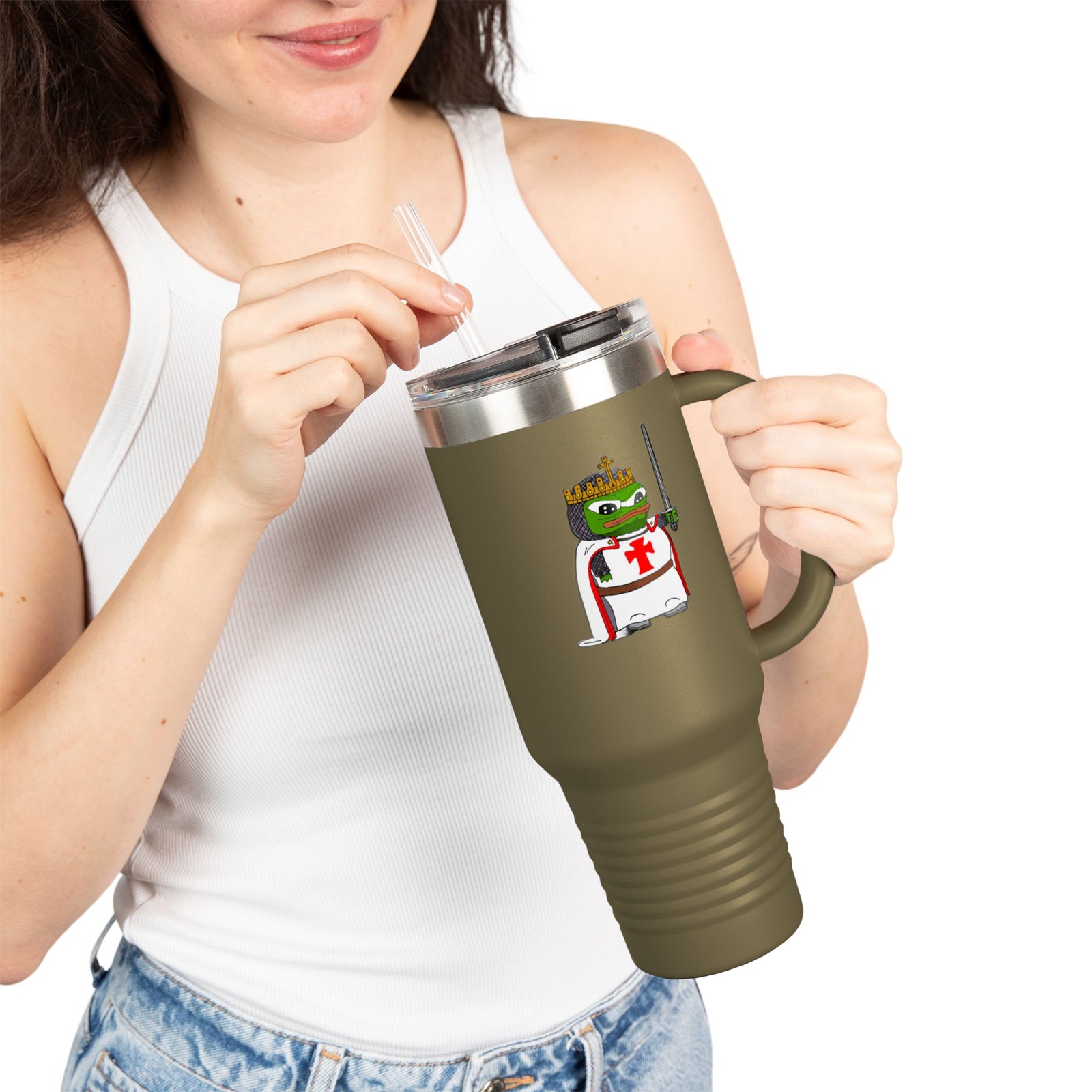 Crusader Pepe 40oz Tumbler - Deus Vult Insulated Travel Mug