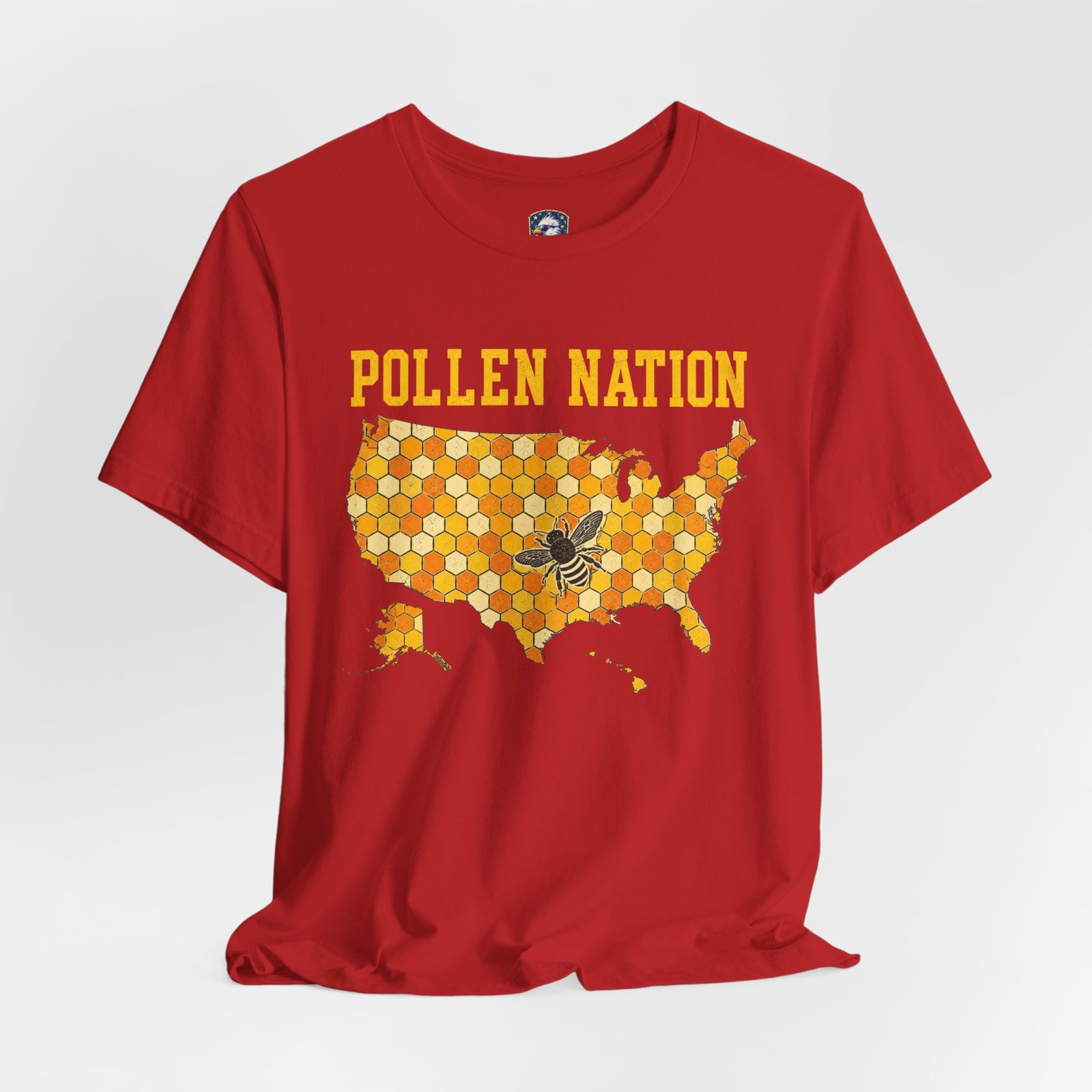 Pollen Nation T-Shirt – USA Honeycomb Map with Bee Graphic