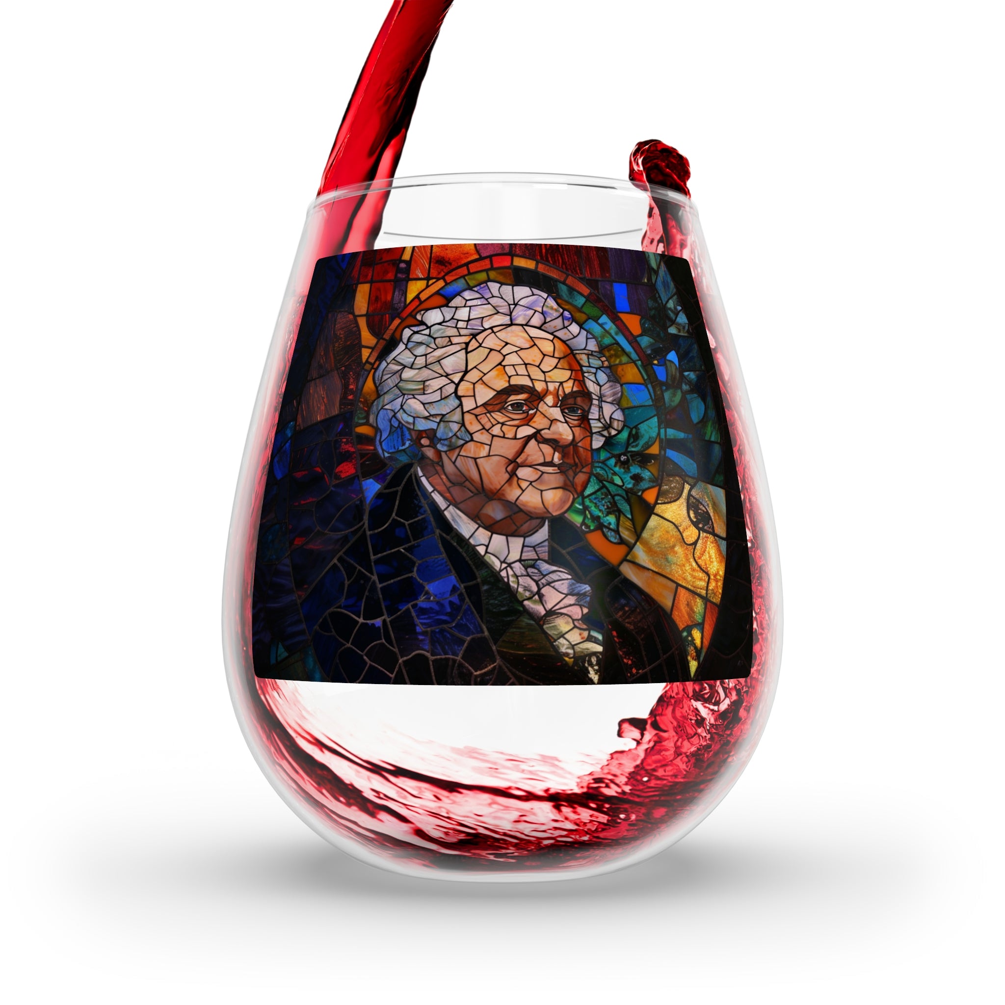 John Adams Stained Glass Wine Glass - Founding Fathers Stemless Wine Glass