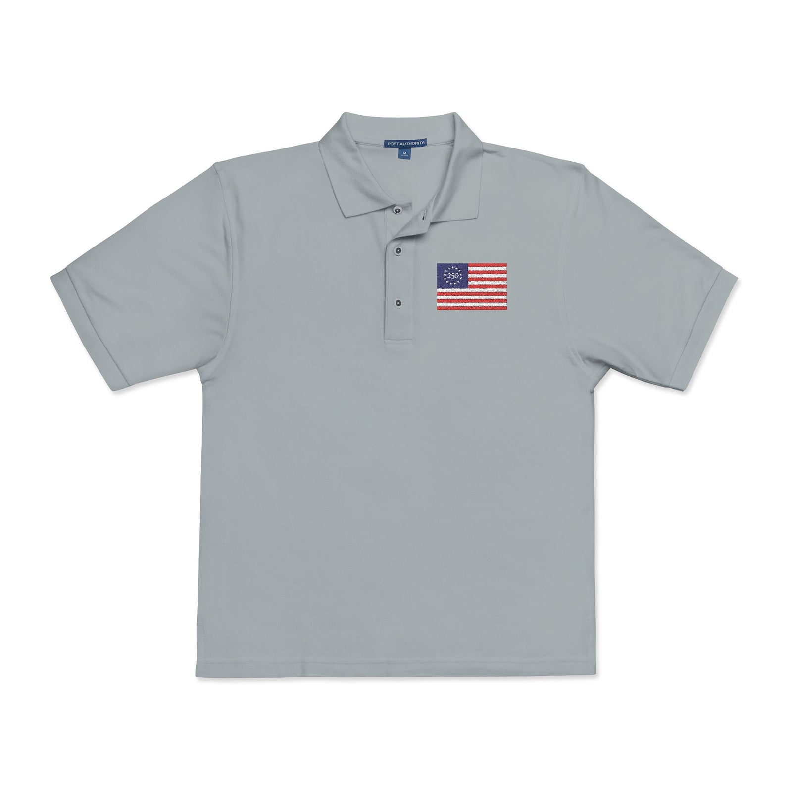 250th Anniversary Embroidered American Flag Polo Shirt — Classic Patriotic Polo