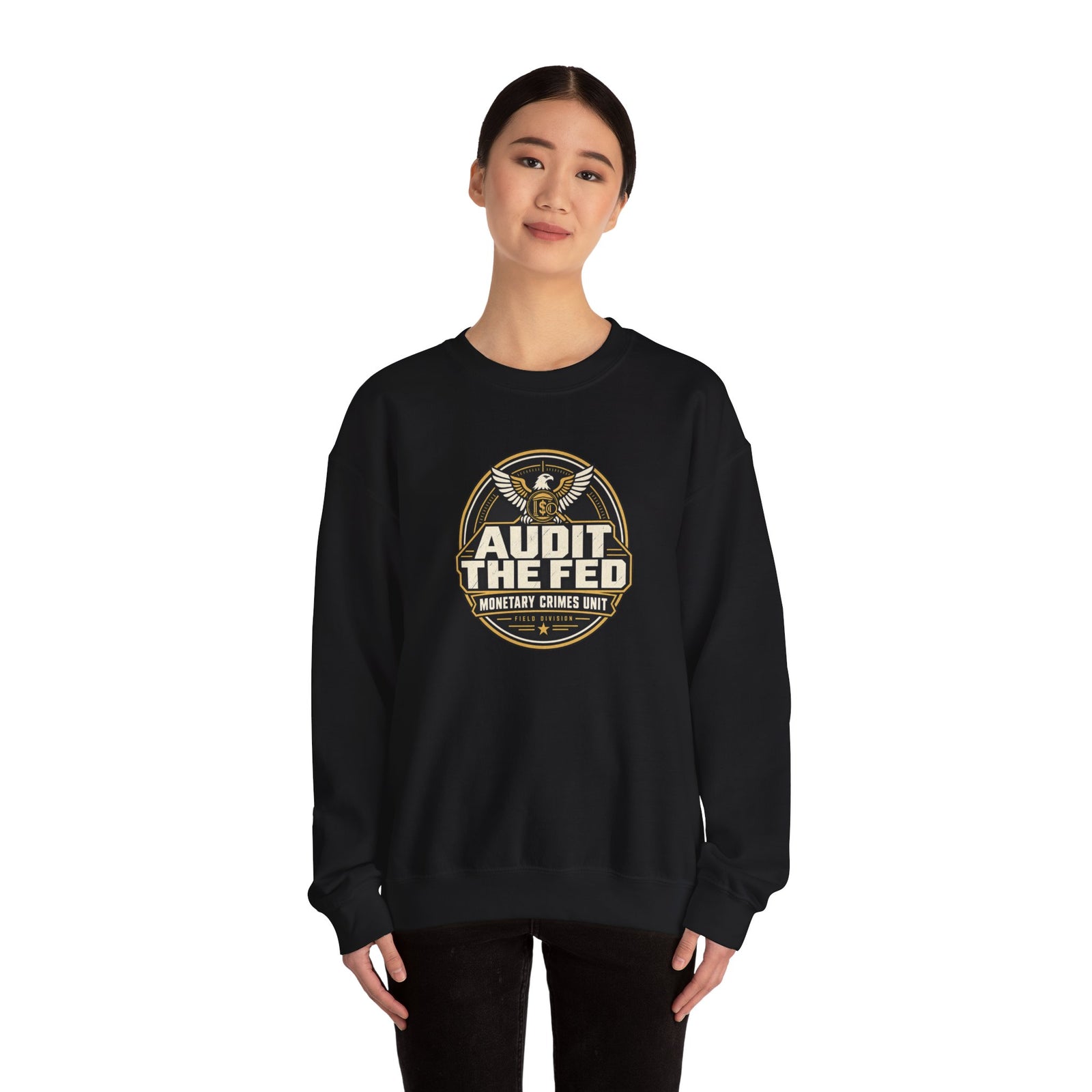 Audit The Fed Crewneck Sweatshirt — Monetary Crimes Unit Emblem - 4LibertyShop.com