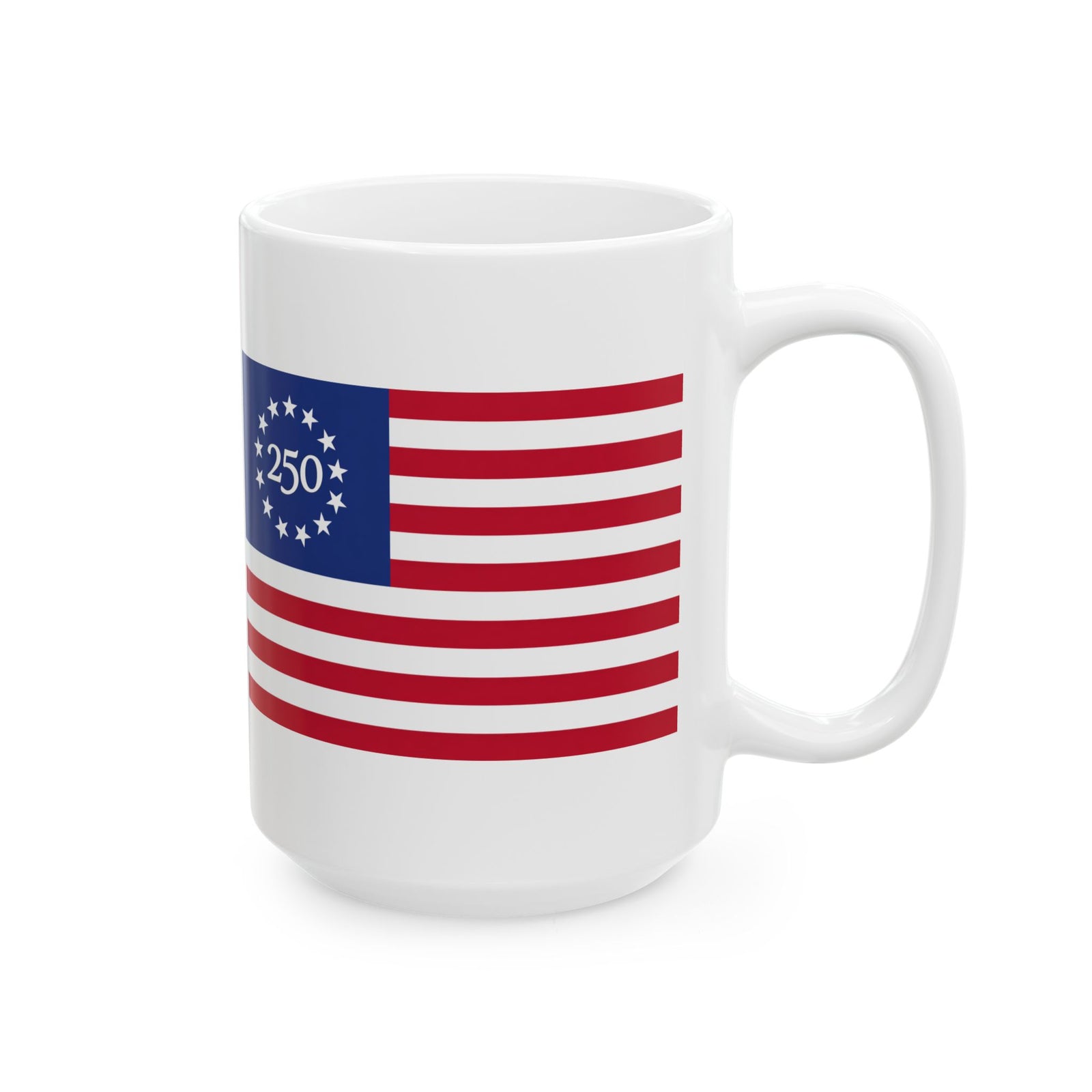 Walton & Johnson: Betsy Ross 250th Anniversary Ceramic Mug – Patriotic American Flag Coffee Cup (11oz/15oz)