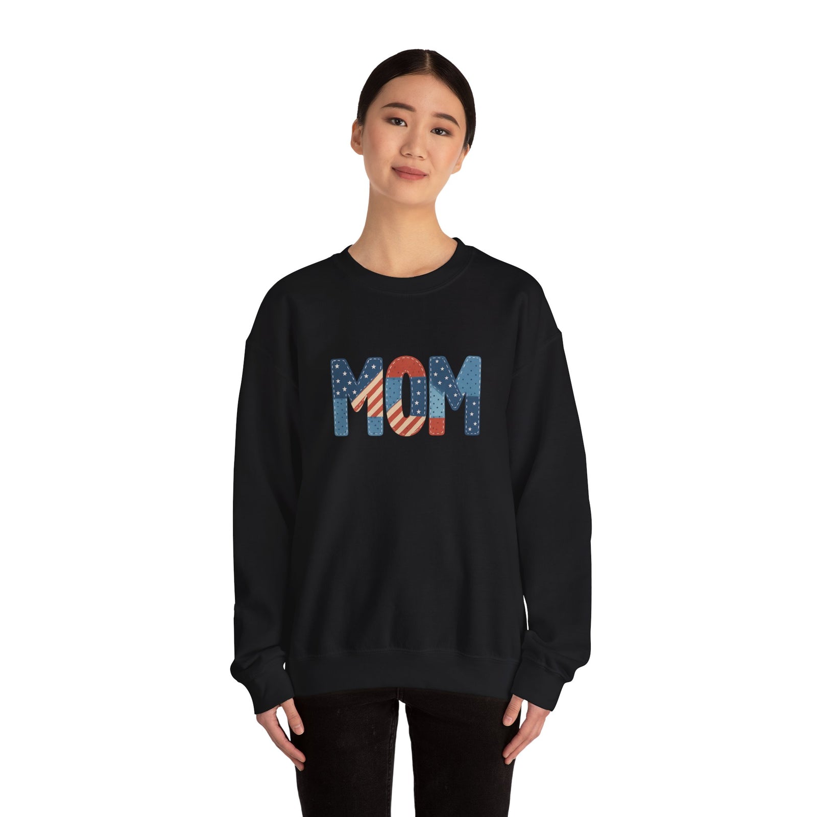 Embroidered Patriotic Mom Crewneck Sweatshirt