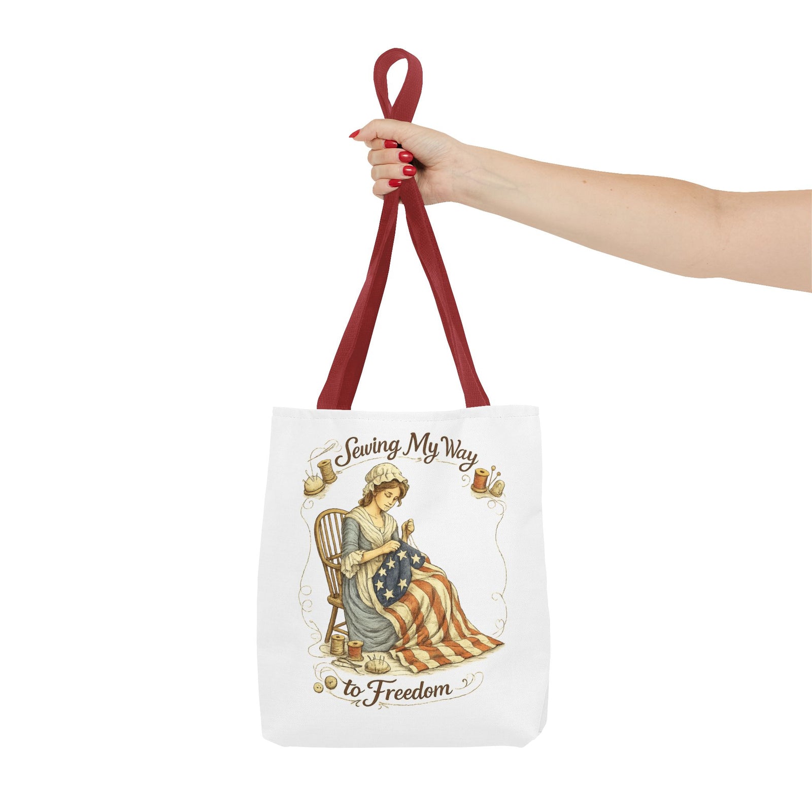 Sewing My Way to Freedom Tote Bag — Patriotic Quilter Gift