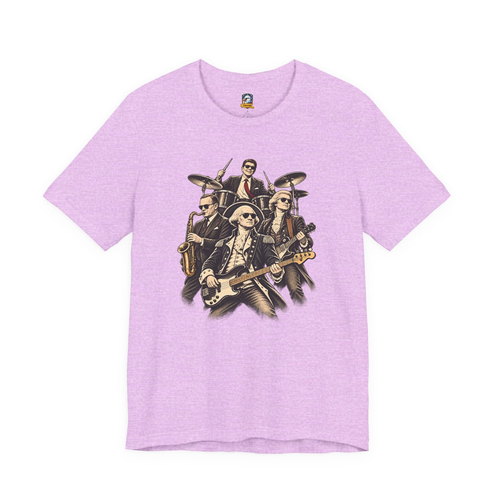 Washington, Jefferson, Reagan & Coolidge Rock Band Tee — Founding Fathers Vintage Musician Graphic T-Shirt - 4LibertyShop.com