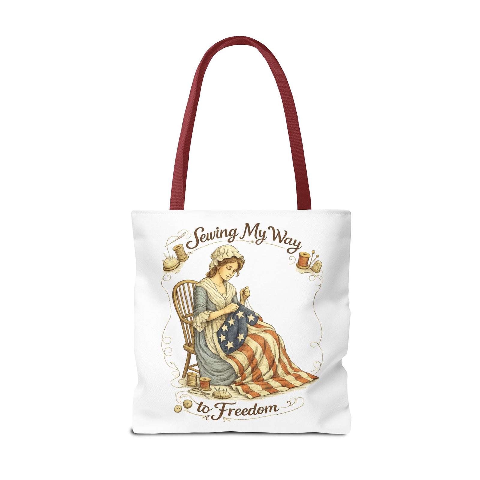 Sewing My Way to Freedom Tote Bag — Patriotic Quilter Gift