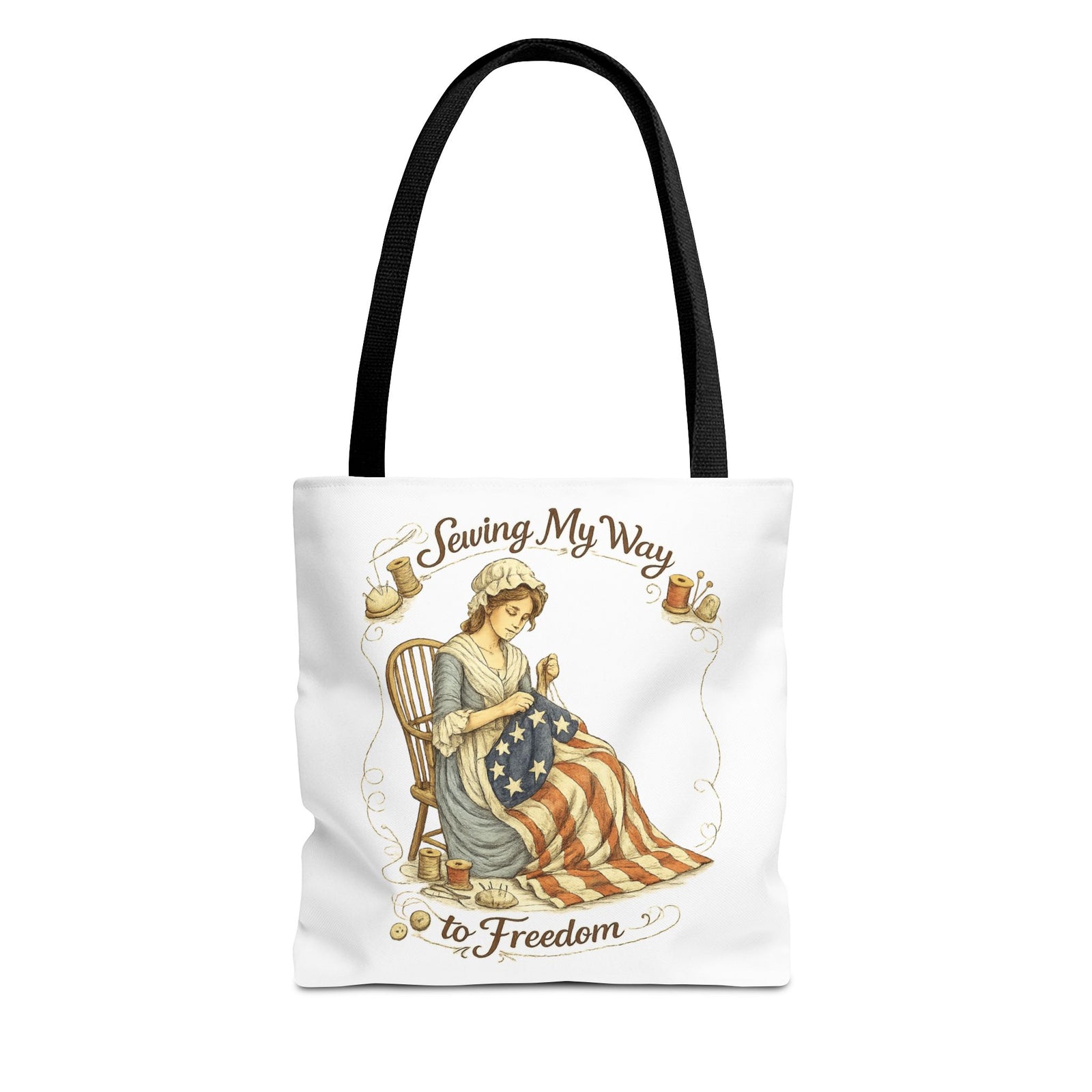 Sewing My Way to Freedom Tote Bag — Patriotic Quilter Gift