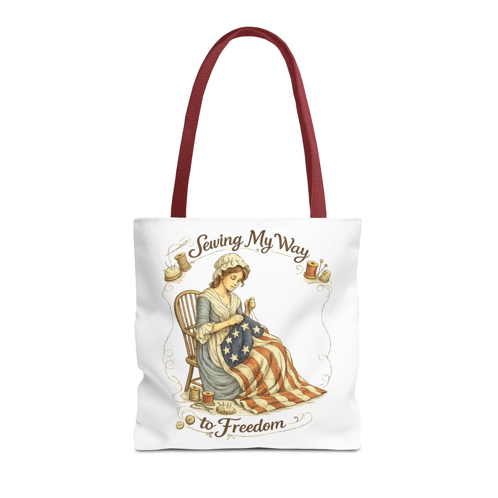 Sewing My Way to Freedom Tote Bag — Patriotic Quilter Gift