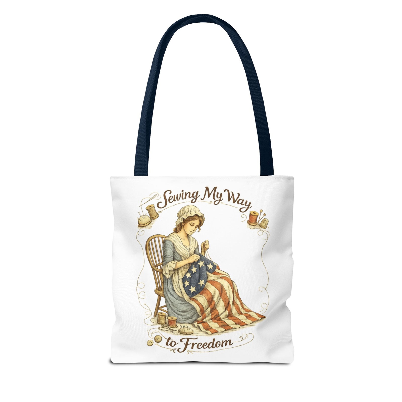 Sewing My Way to Freedom Tote Bag — Patriotic Quilter Gift