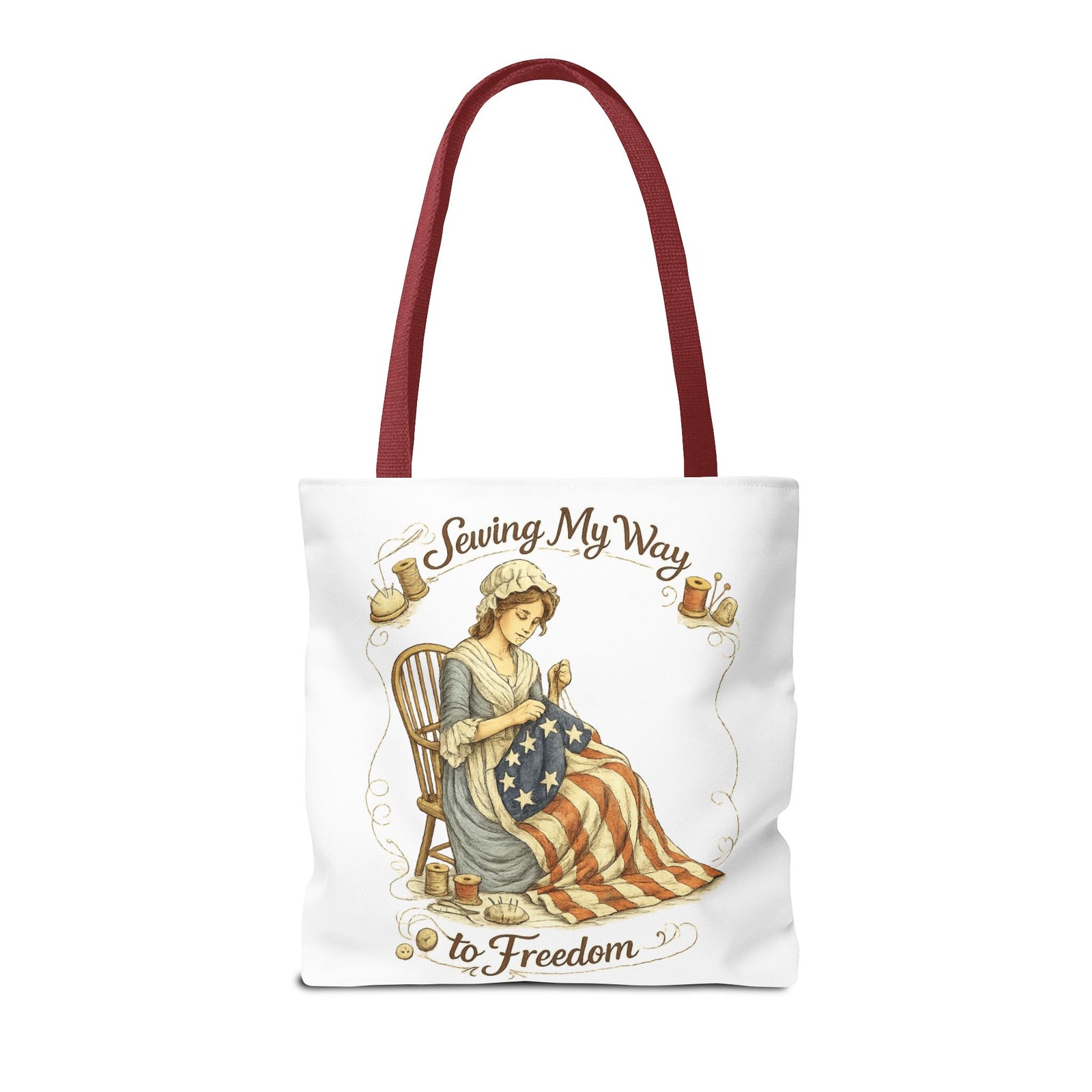 Sewing My Way to Freedom Tote Bag — Patriotic Quilter Gift
