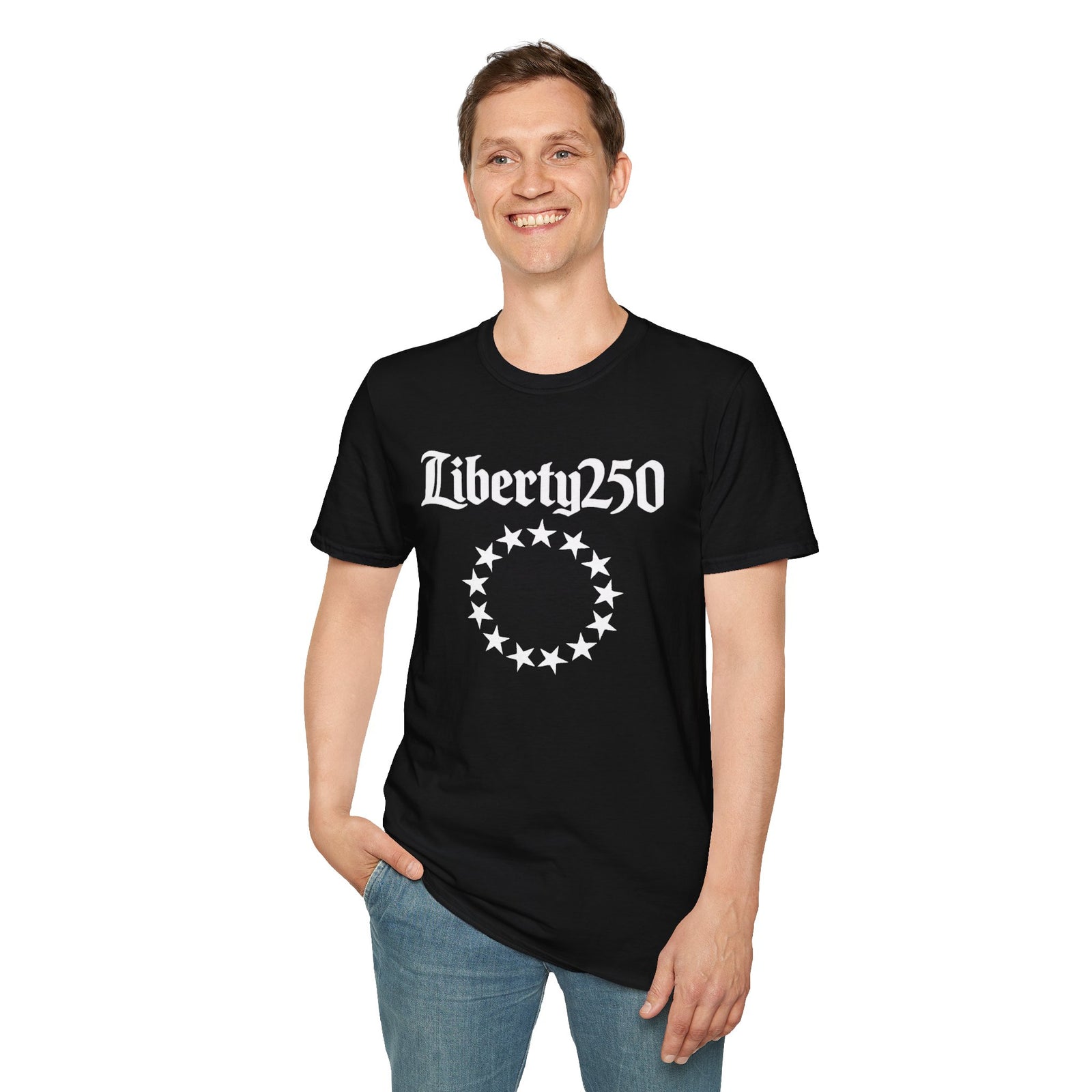Liberty250 T-Shirt — Vintage Betsy Ross Star Circle Patriotic Tee