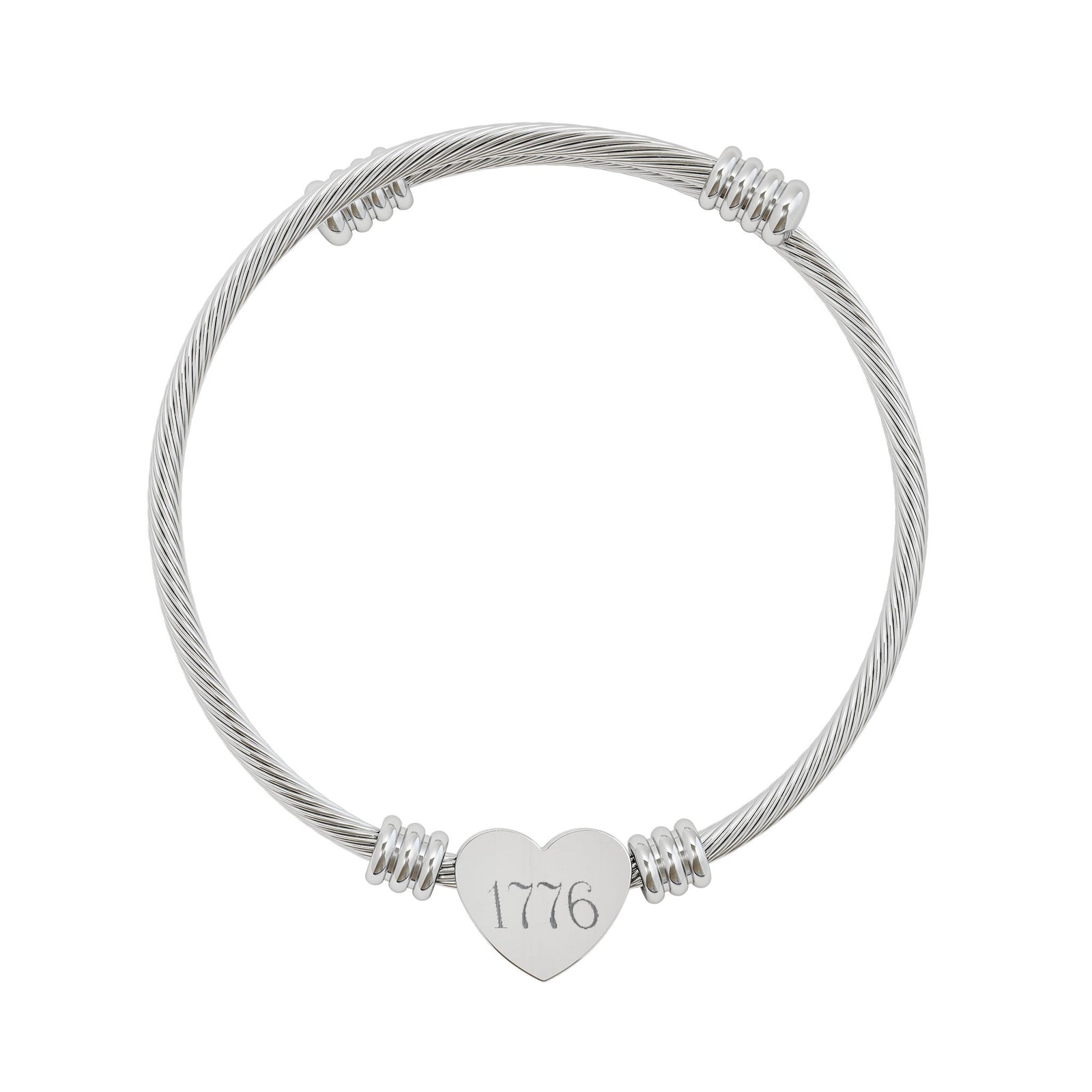 Engravable Heart Cuff Bracelet — Personalized 1776 Charm
