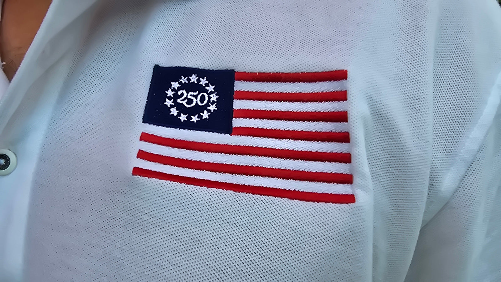250th Anniversary Embroidered American Flag Polo Shirt — Classic Patriotic Polo