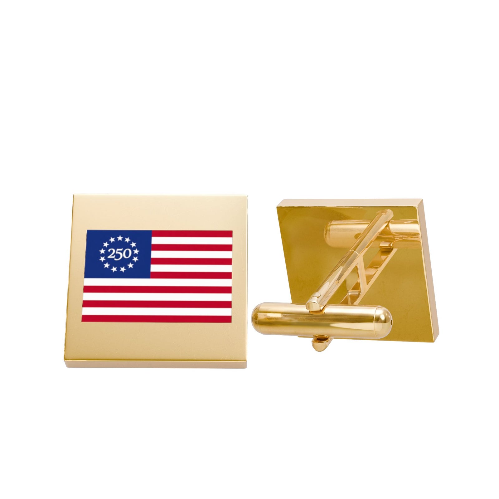 Gold 250th Anniversary American Flag Cufflinks — Betsy Ross 13-Star Patriotic Accessory - 4LibertyShop.com