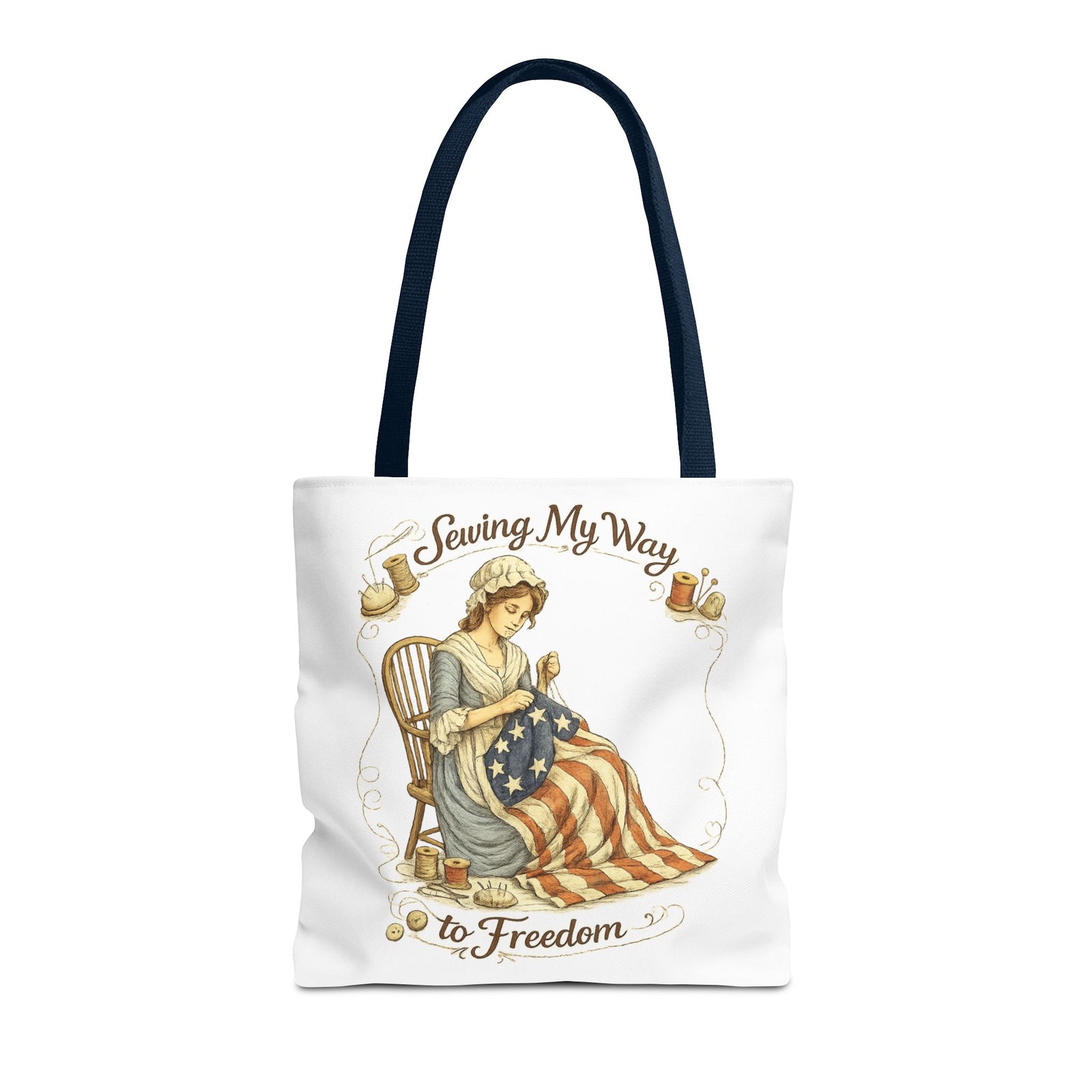 Sewing My Way to Freedom Tote Bag — Patriotic Quilter Gift