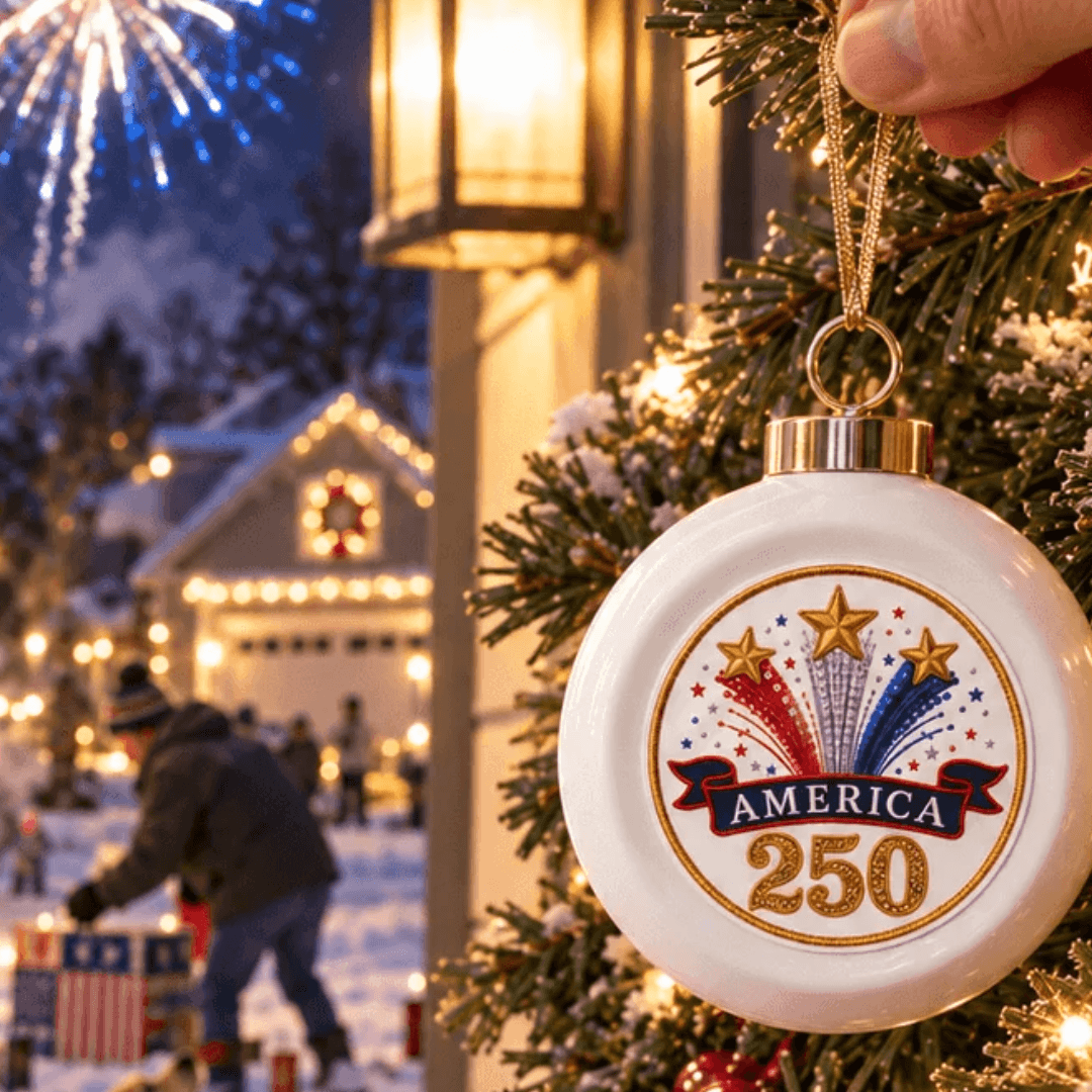 America 250 Patriotic Ceramic Ball Ornament - 4LibertyShop.com