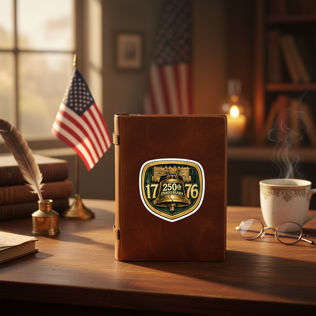 250th Anniversary Liberty Bell Sticker on Notebook - Patriotic Study