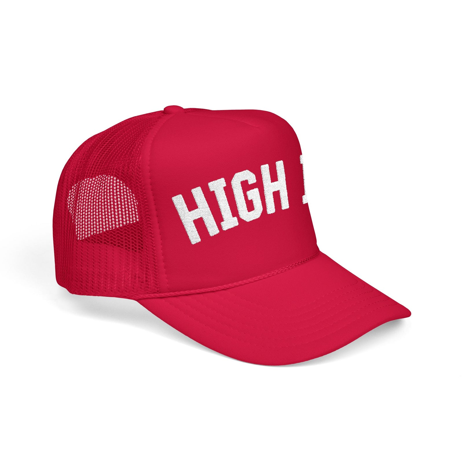 High IQ Foam Trucker Hat — Vintage Lettering Mesh Cap