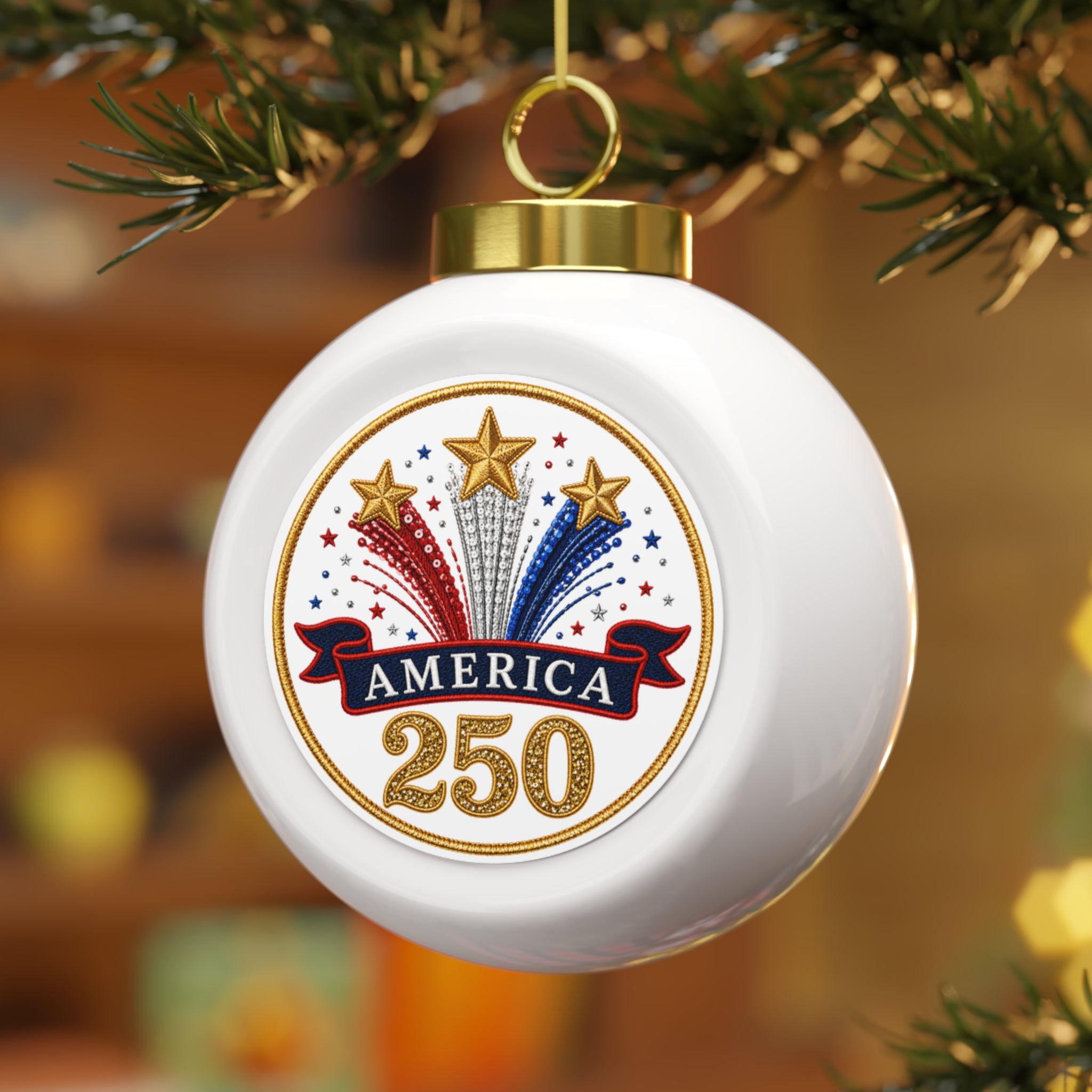 America 250 Patriotic Christmas Ball Ornament