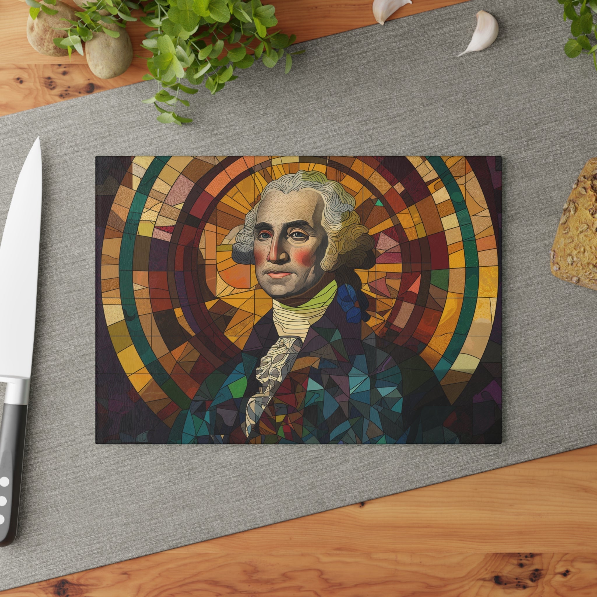 Stained Glass George Washington Glass Cutting Board - Premium Patriotic Kitchen Decor
