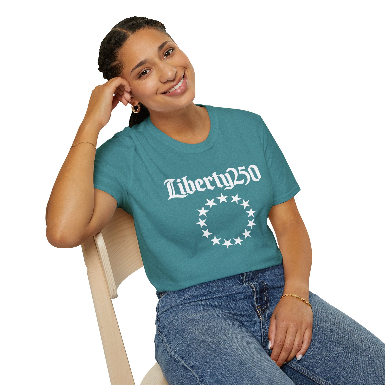 Liberty250 T-Shirt — Vintage Betsy Ross Star Circle Patriotic Tee