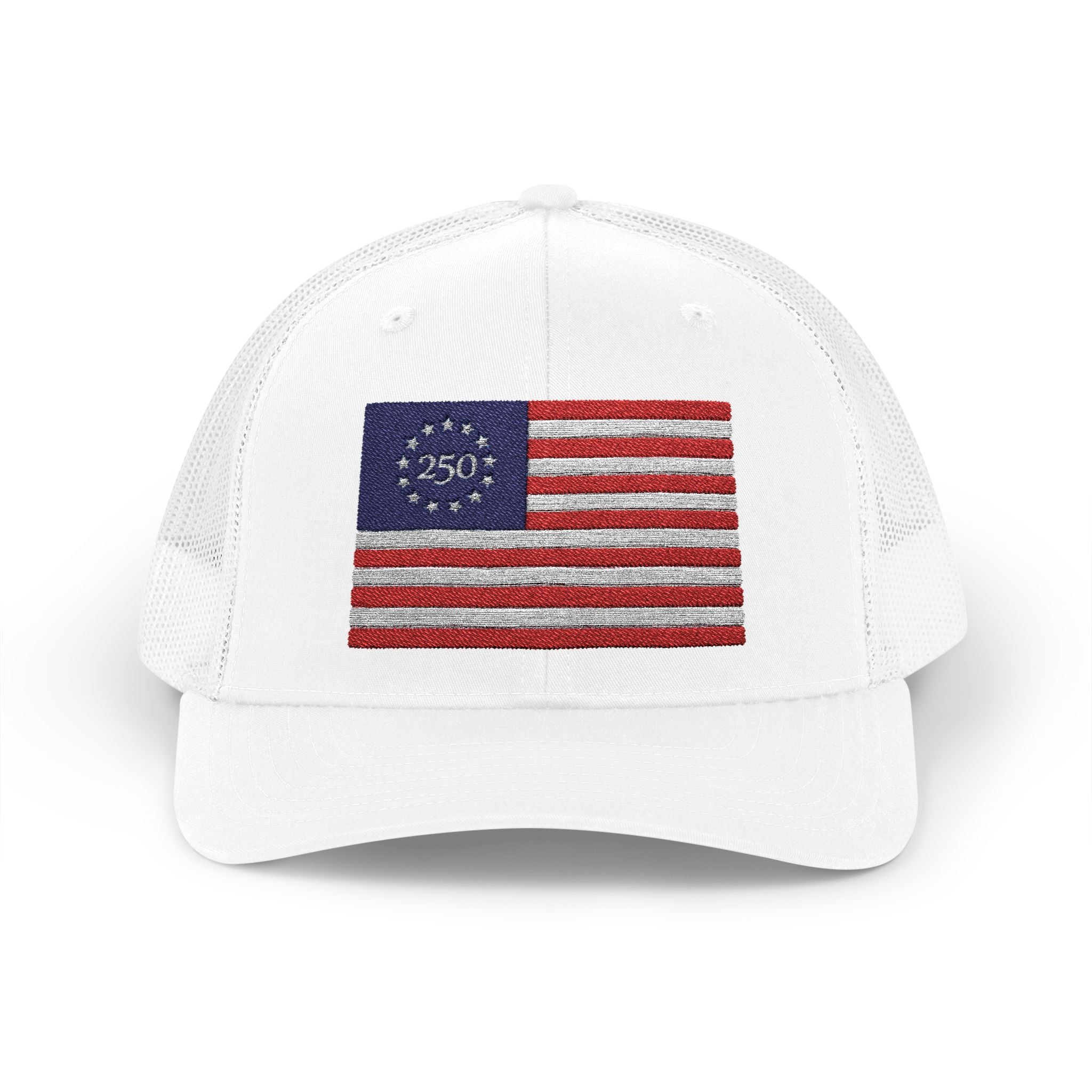 Betsy Ross Flag Snapback Trucker Cap — 250th Anniversary Vintage 13-Star American Flag Hat