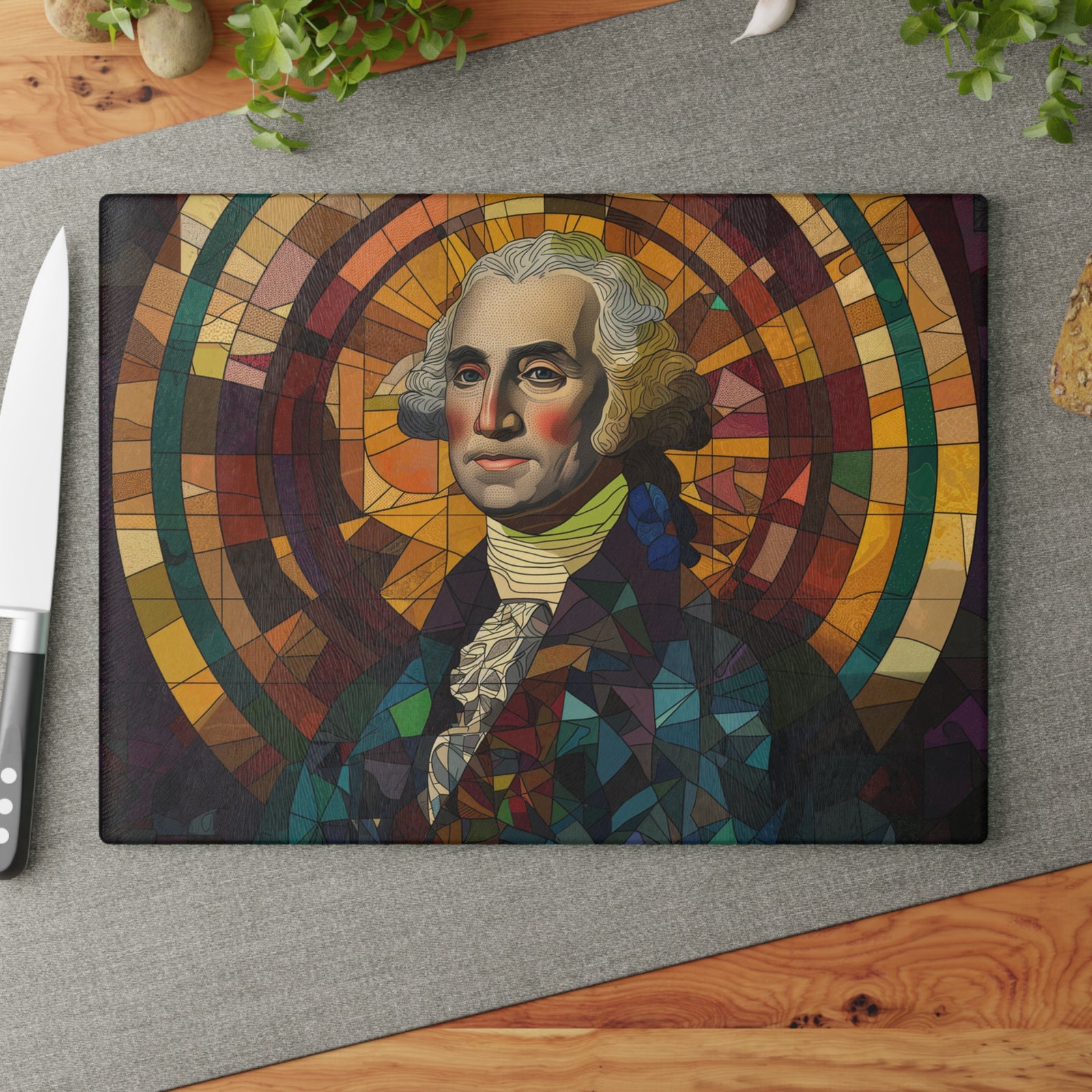 Stained Glass George Washington Glass Cutting Board - Premium Patriotic Kitchen Decor