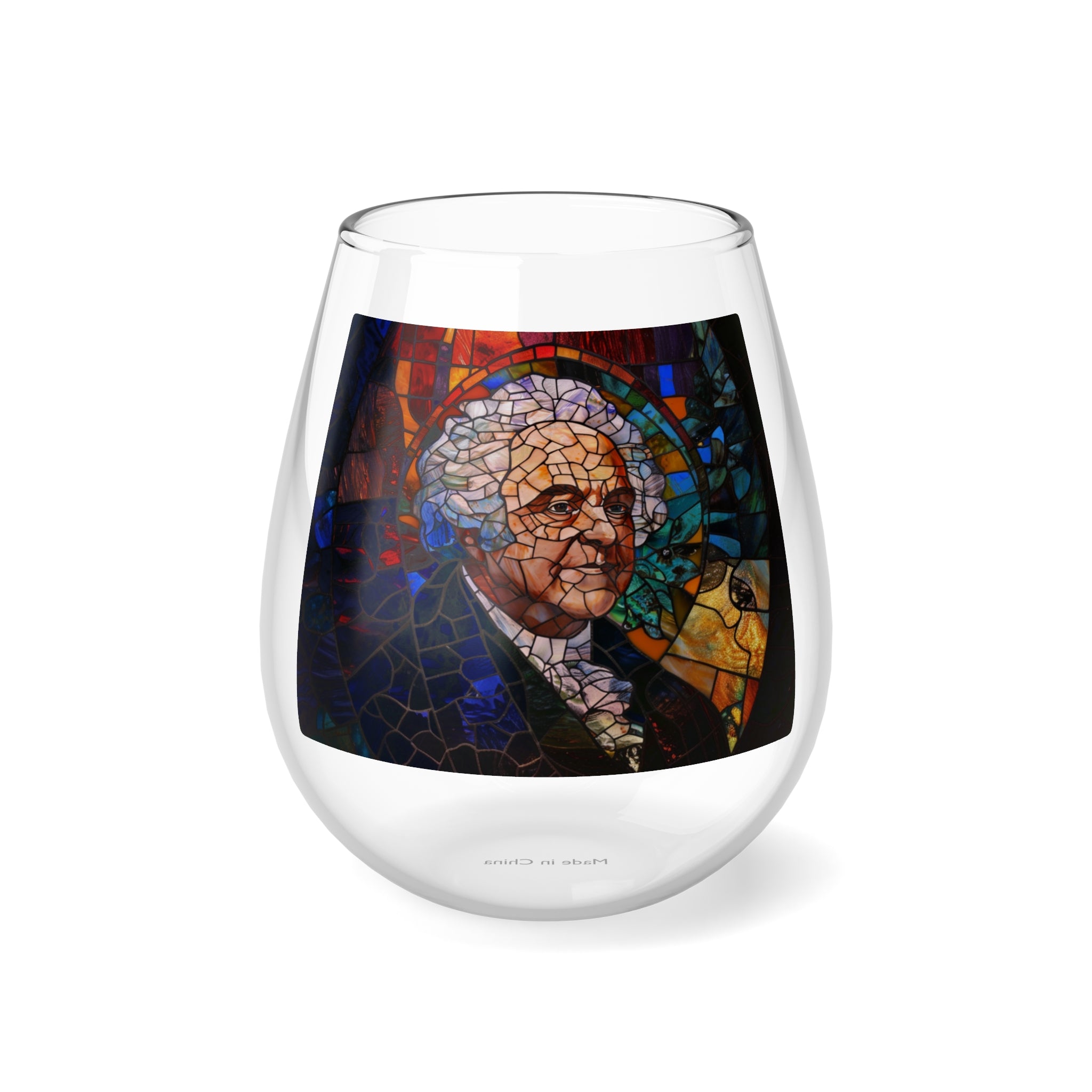 John Adams Stained Glass Wine Glass - Founding Fathers Stemless Wine Glass