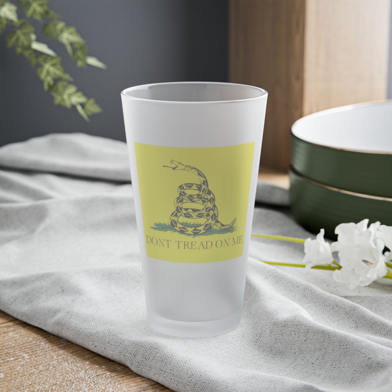 Judge Nap: Don't Tread On Me Gadsden Frosted Pint Glass, 16oz