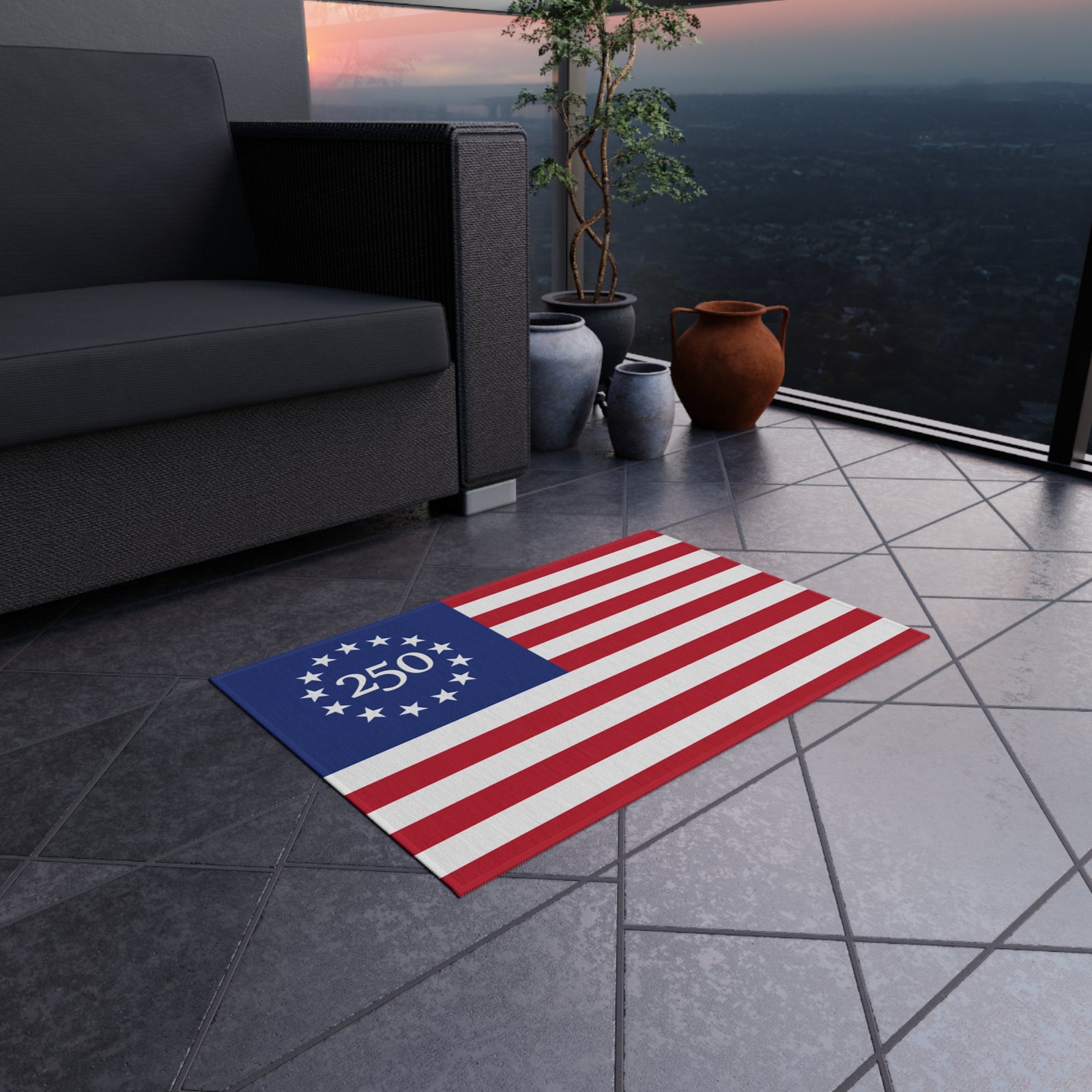 250th Betsy Ross Flag Outdoor Rug – Patriotic 13-Star Anniversary Doormat