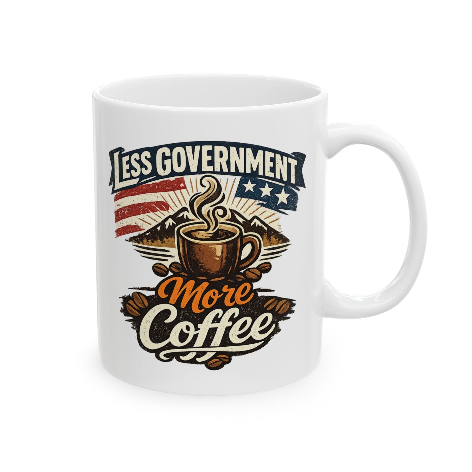 Less Government More Coffee Mug — Mountain Coffee Bean Ceramic Cup (11oz/15oz)