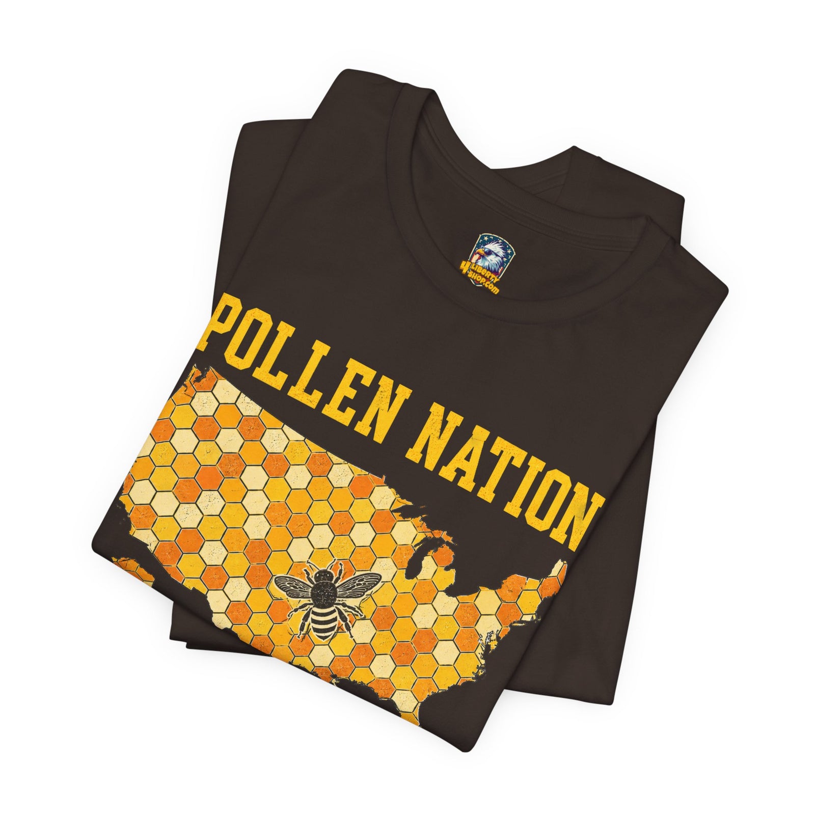 Pollen Nation T-Shirt – USA Honeycomb Map with Bee Graphic