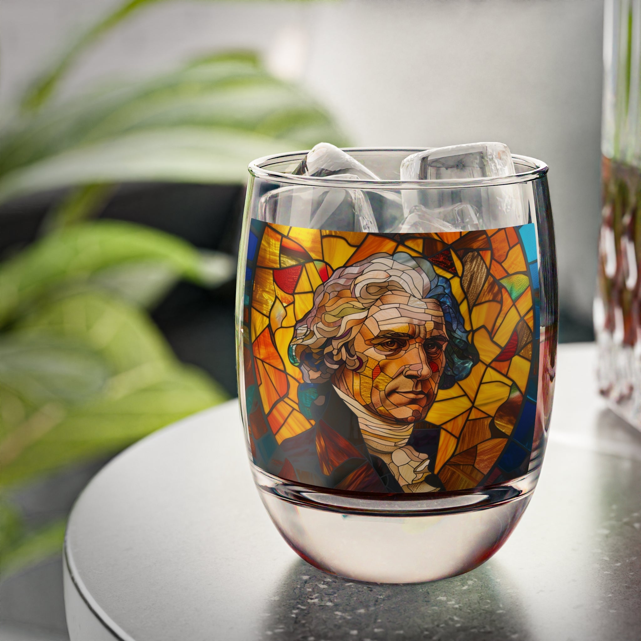 Thomas Jefferson Stained Glass Whiskey Glass - Founding Fathers Barware