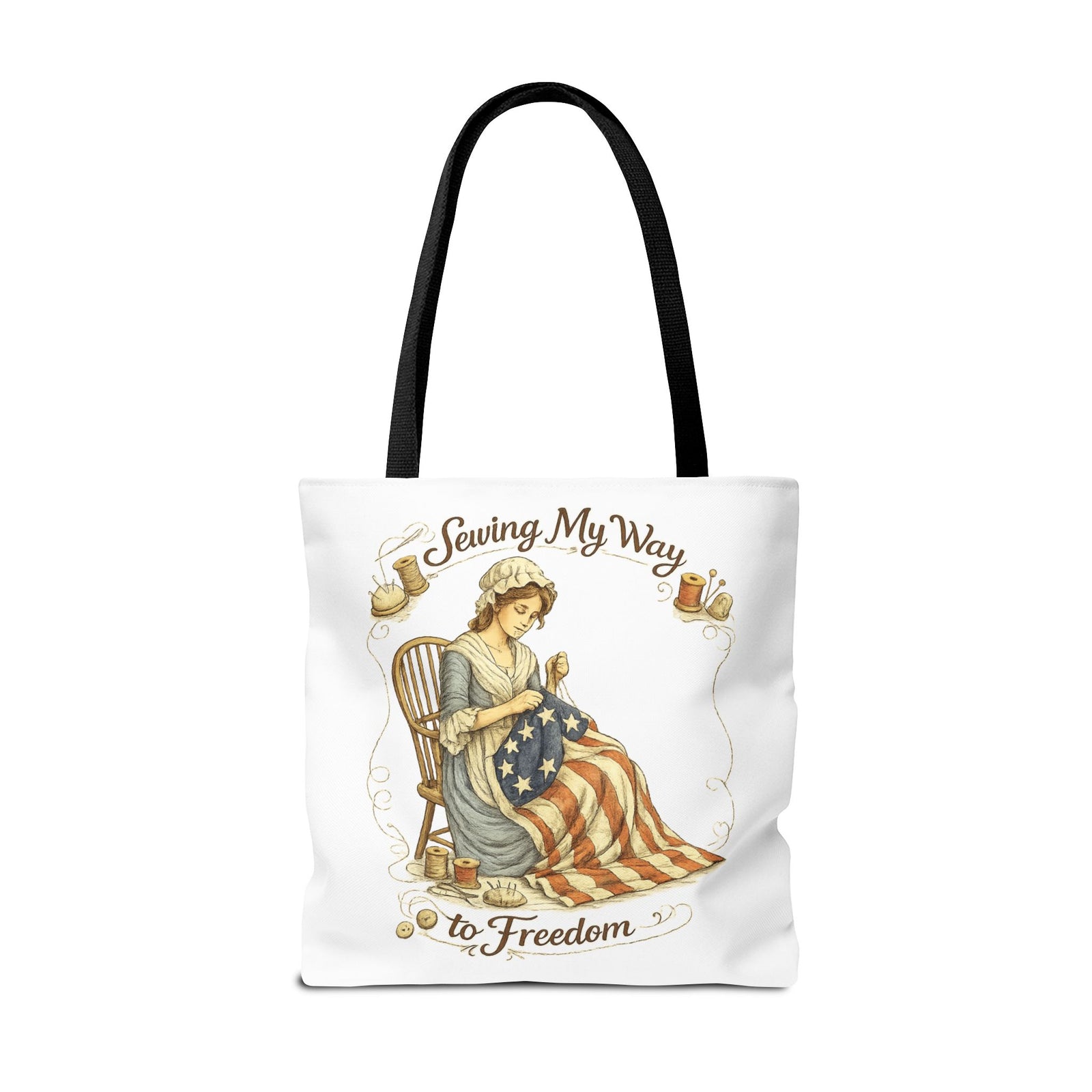 Sewing My Way to Freedom Tote Bag — Patriotic Quilter Gift