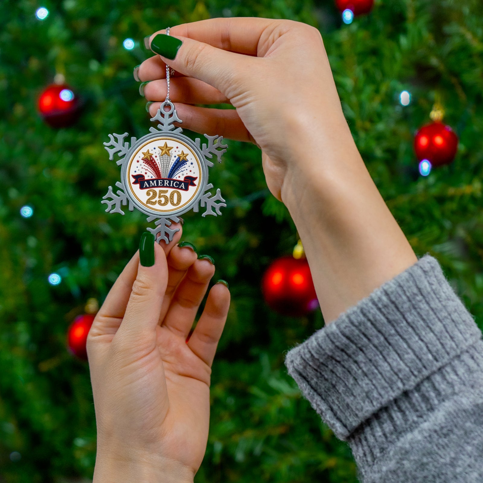 Pewter Snowflake Ornament — America 250 Patriotic Holiday Keepsake