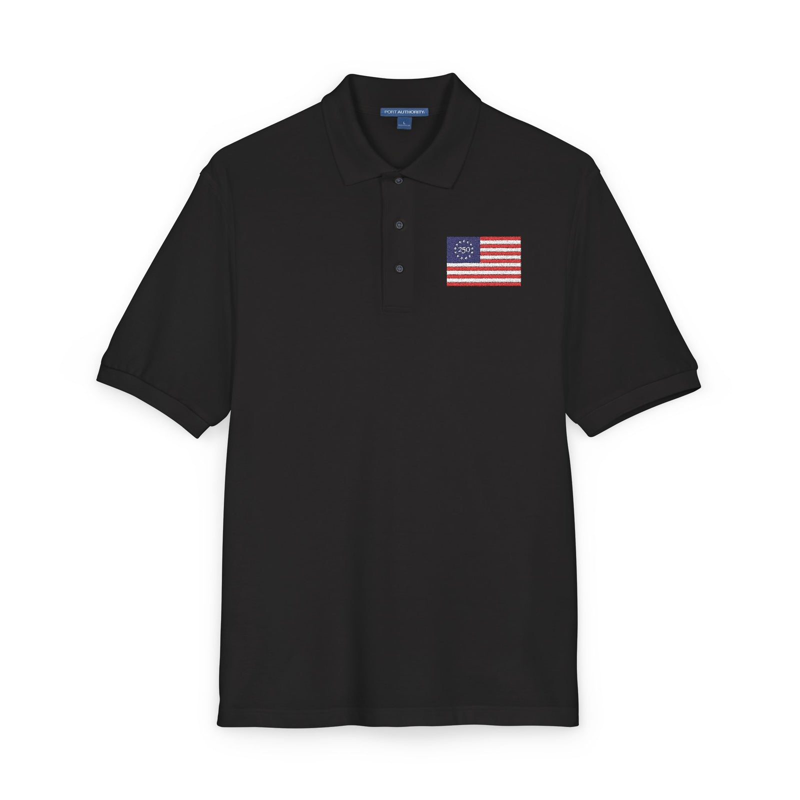 250th Anniversary Embroidered American Flag Polo Shirt — Classic Patriotic Polo
