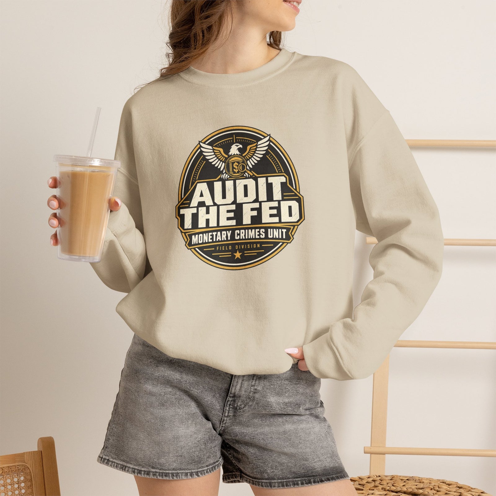 Audit The Fed Crewneck Sweatshirt — Monetary Crimes Unit Emblem - 4LibertyShop.com