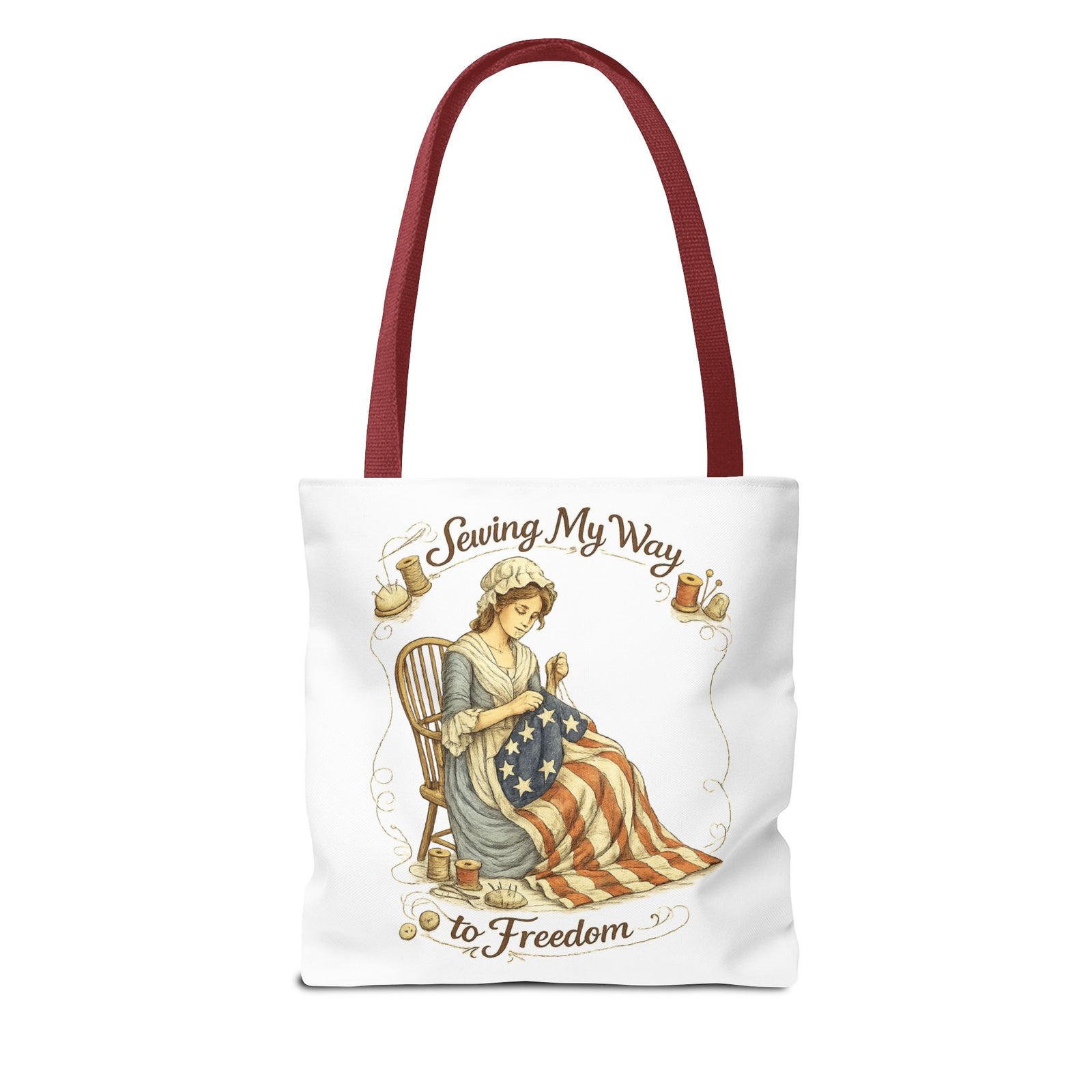 Sewing My Way to Freedom Tote Bag — Patriotic Quilter Gift
