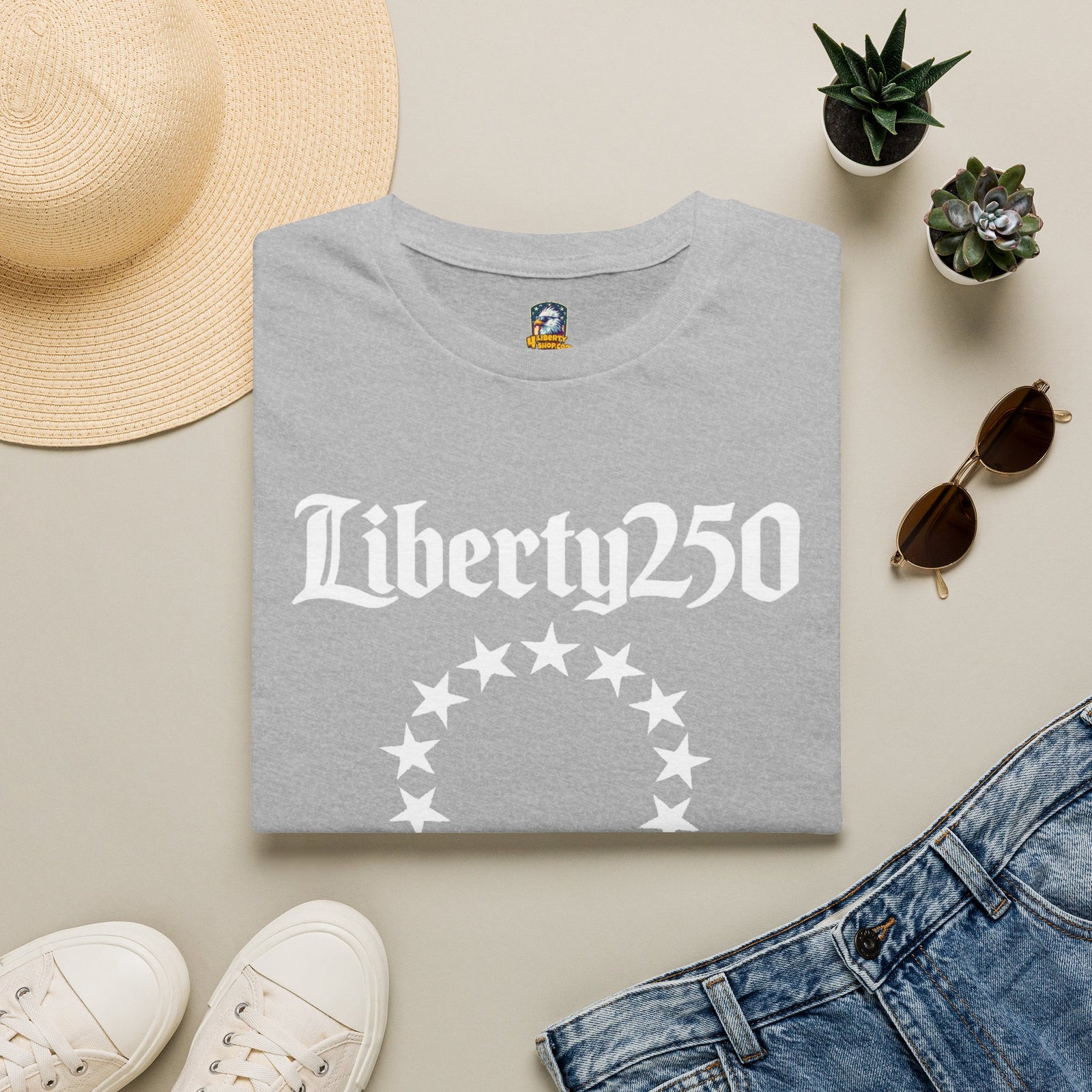 Liberty250 T-Shirt — Vintage Betsy Ross Star Circle Patriotic Tee